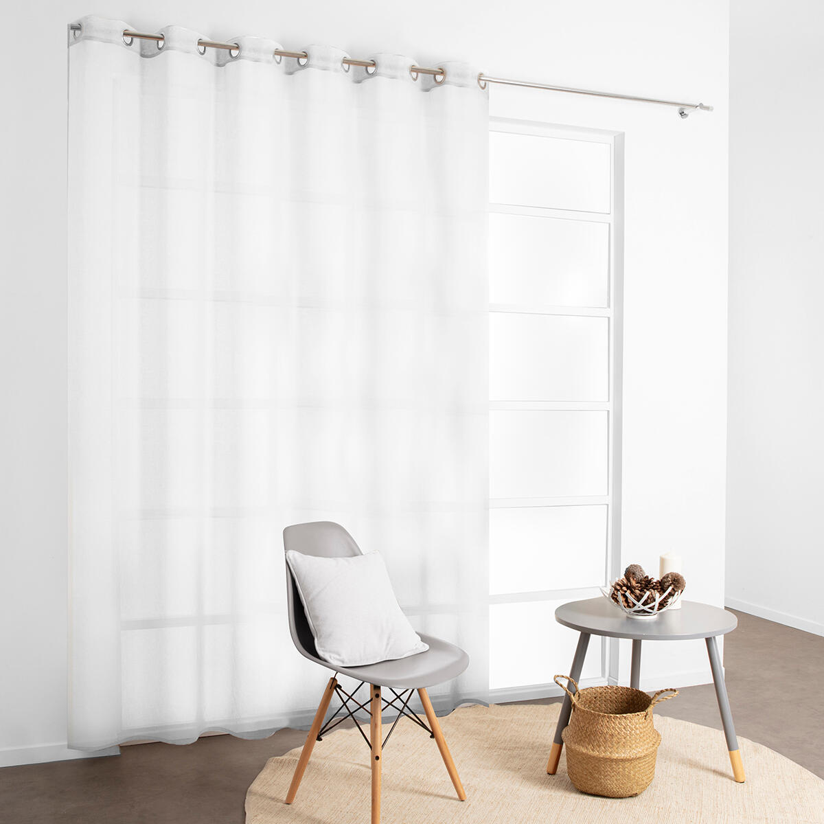 Tenda A Pannello Singolo Semi-Filtrante Con Occhielli (50x95 Cm) E FermaTende Inclusi - Colore Bianco, Protezione UV