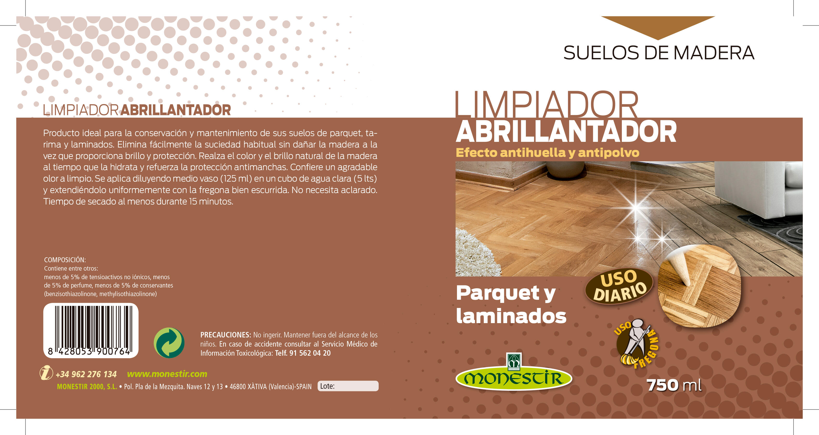 Limpiador abrillantador suelos de parquet, tarima y laminados MONESTIR 750ml - 5