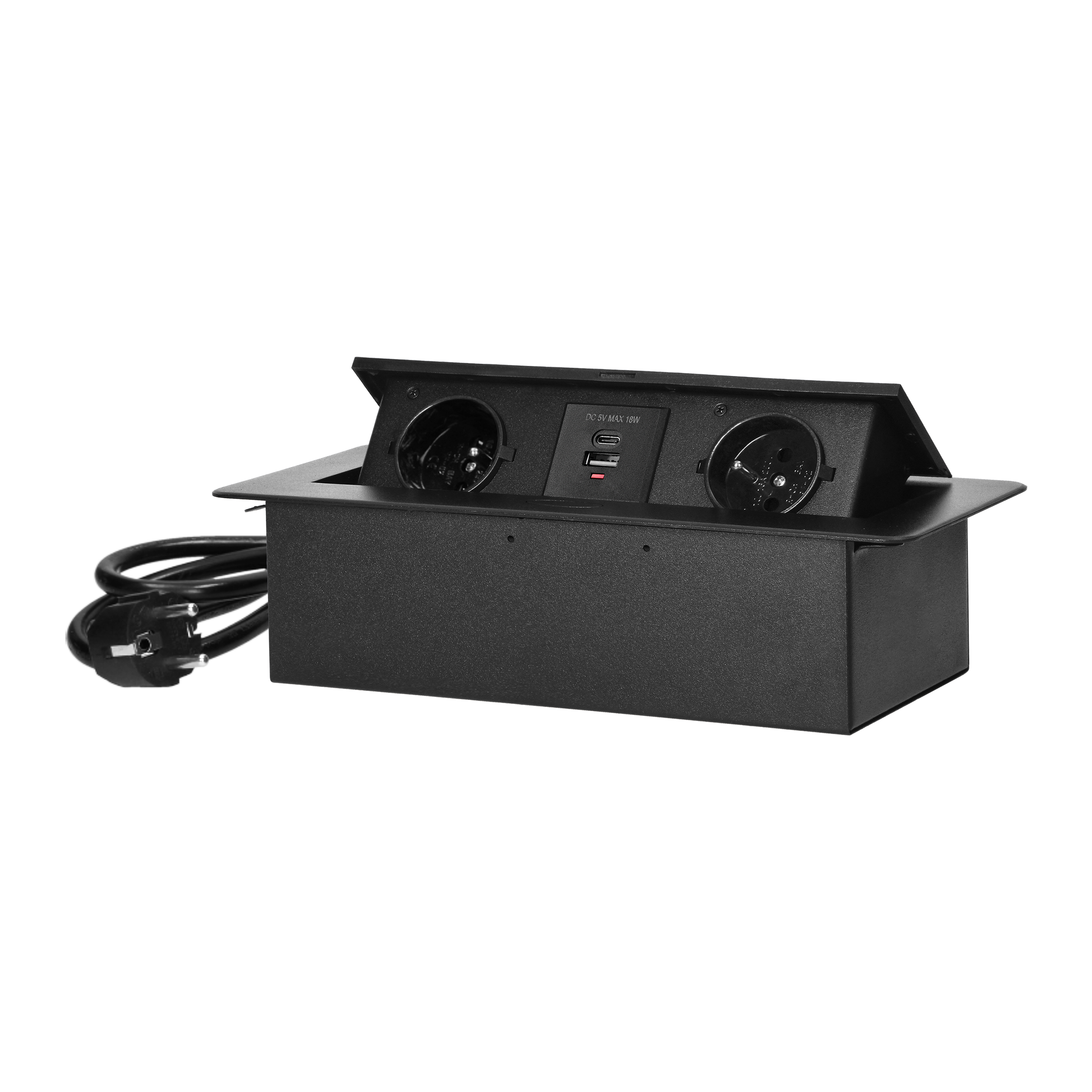 Przedłużacz 2x2P+Z. + 2xUSB podblatowy wpuszczany Czarny ORNO