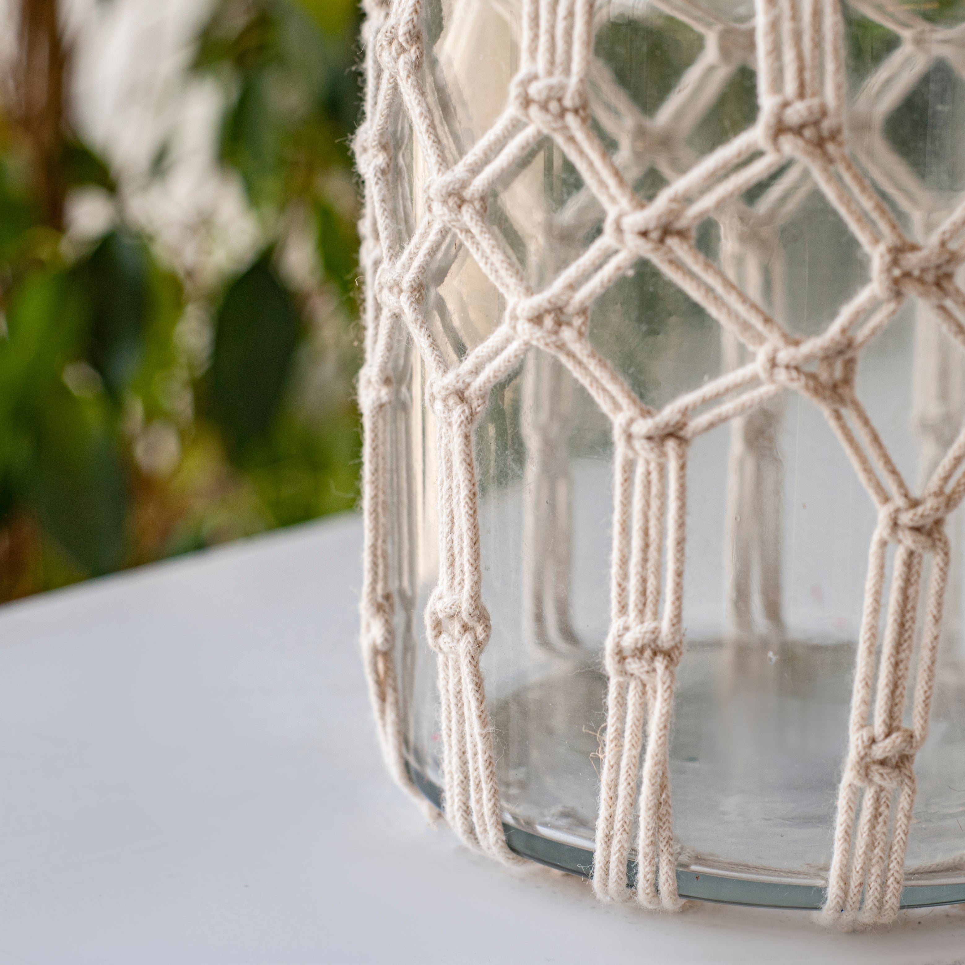 Bote de cristal algodonero beige 20 cm - 5
