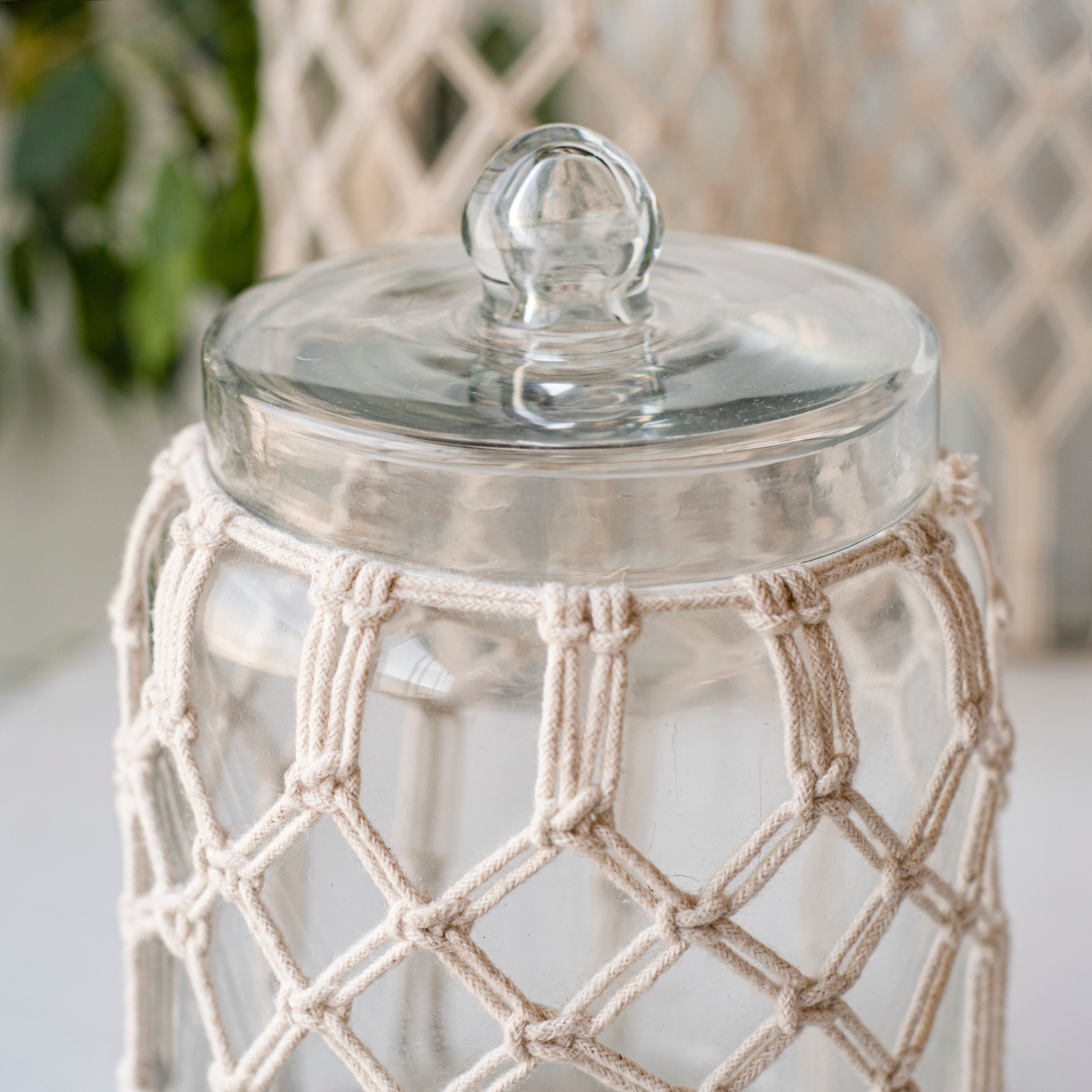 Bote de cristal algodonero beige 20 cm - 4