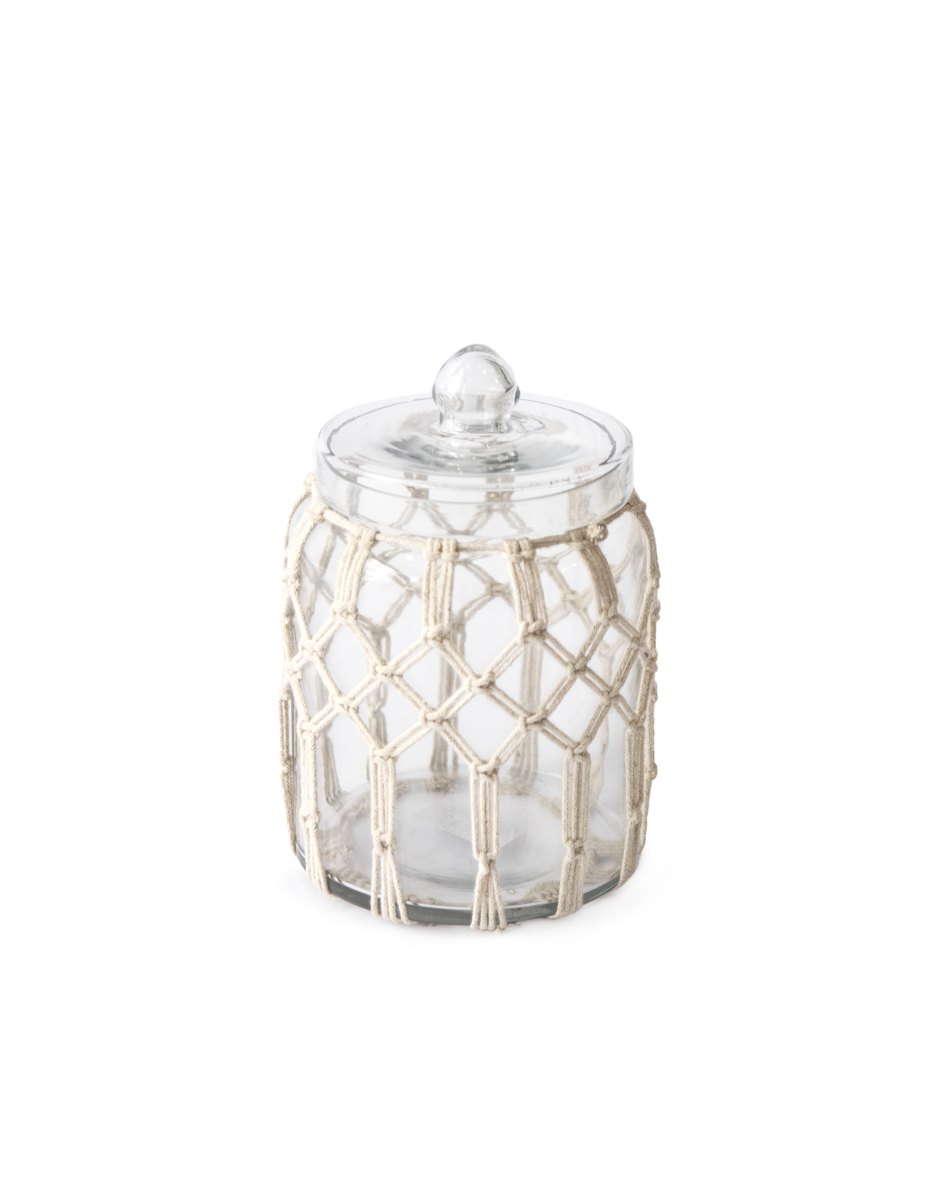 Bote de cristal algodonero beige 20 cm