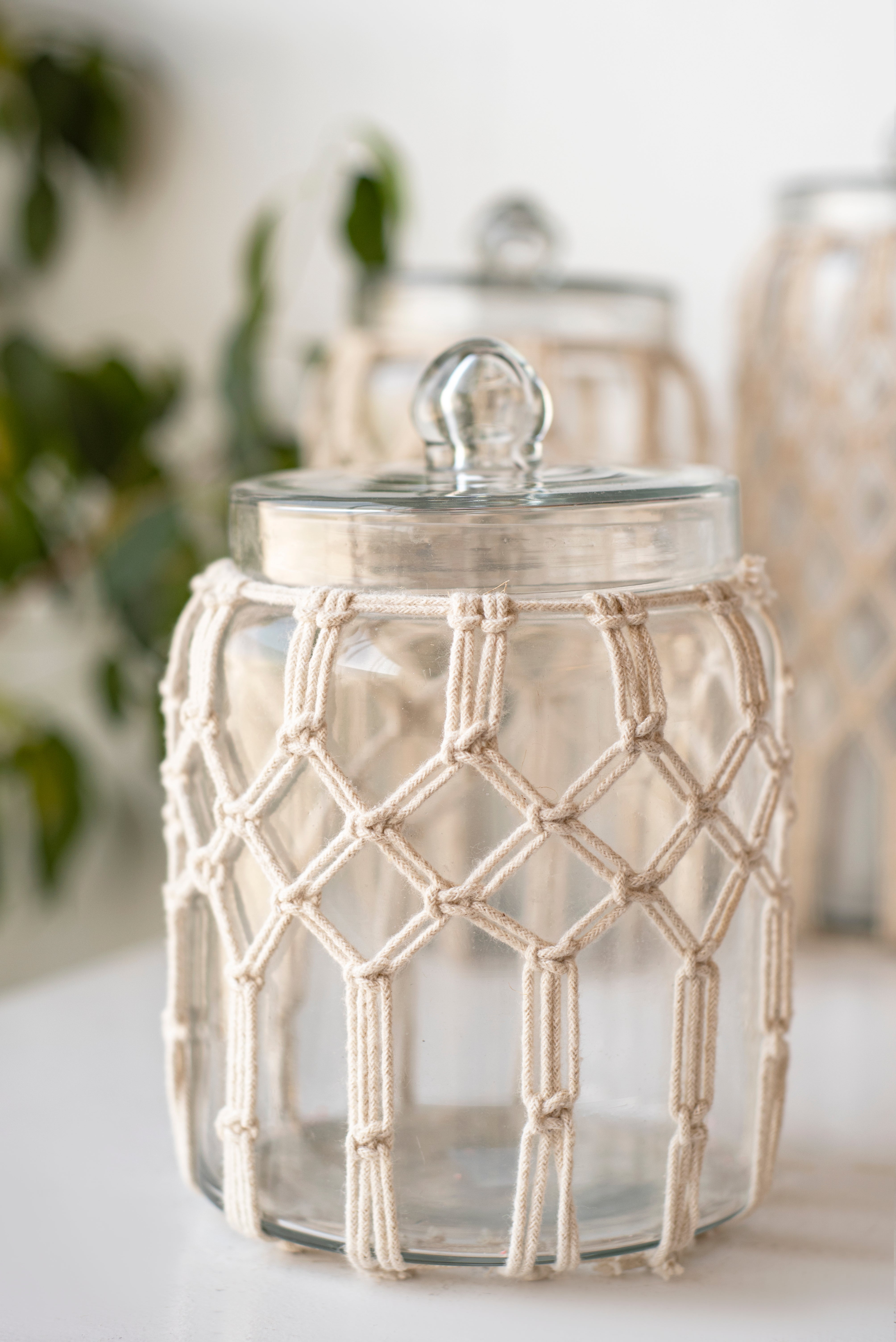 Bote de cristal algodonero beige 20 cm - 2