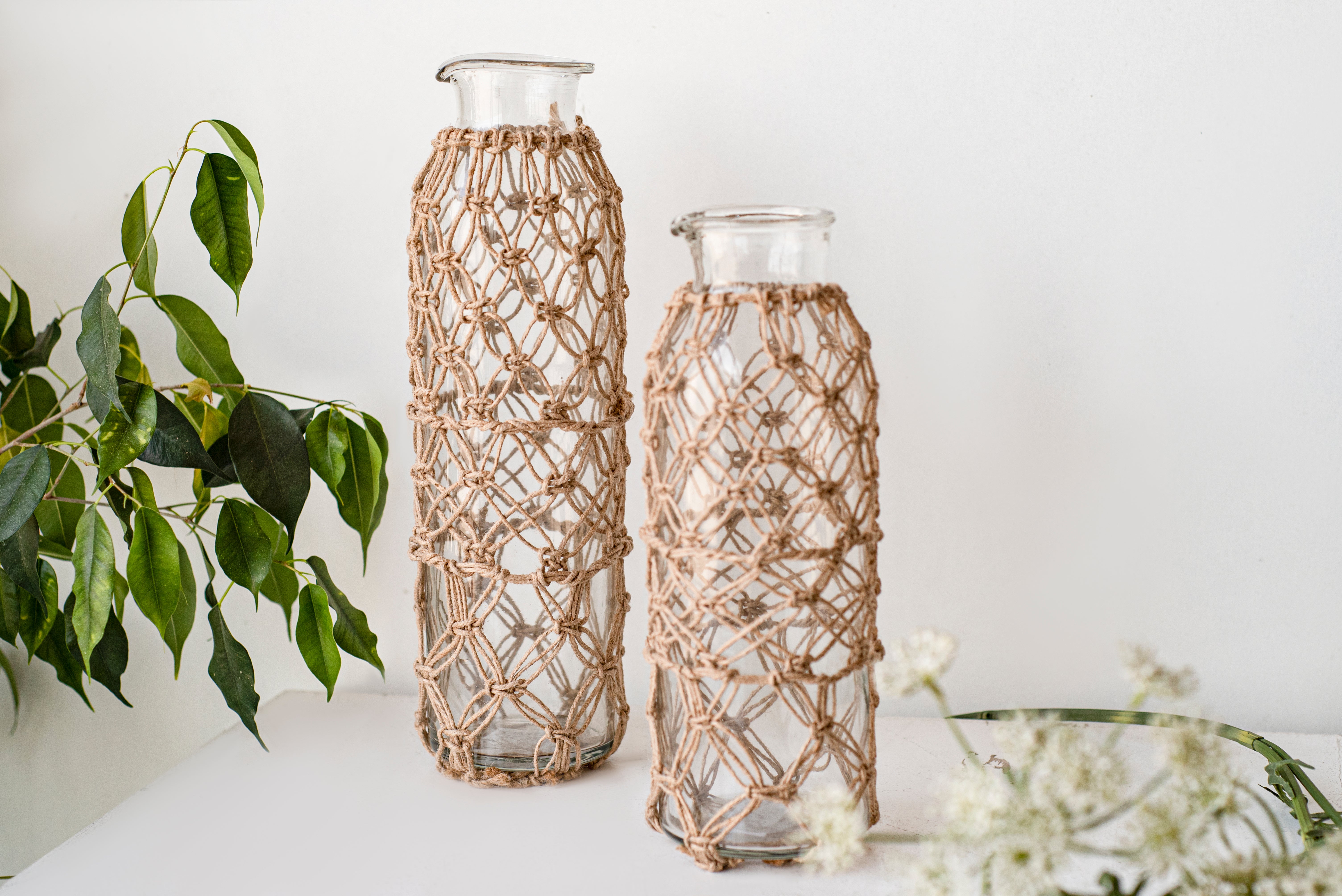 Jarrón de cristal 24 cm con yute - 3