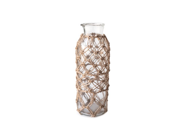 Jarrón de cristal 24 cm con yute
