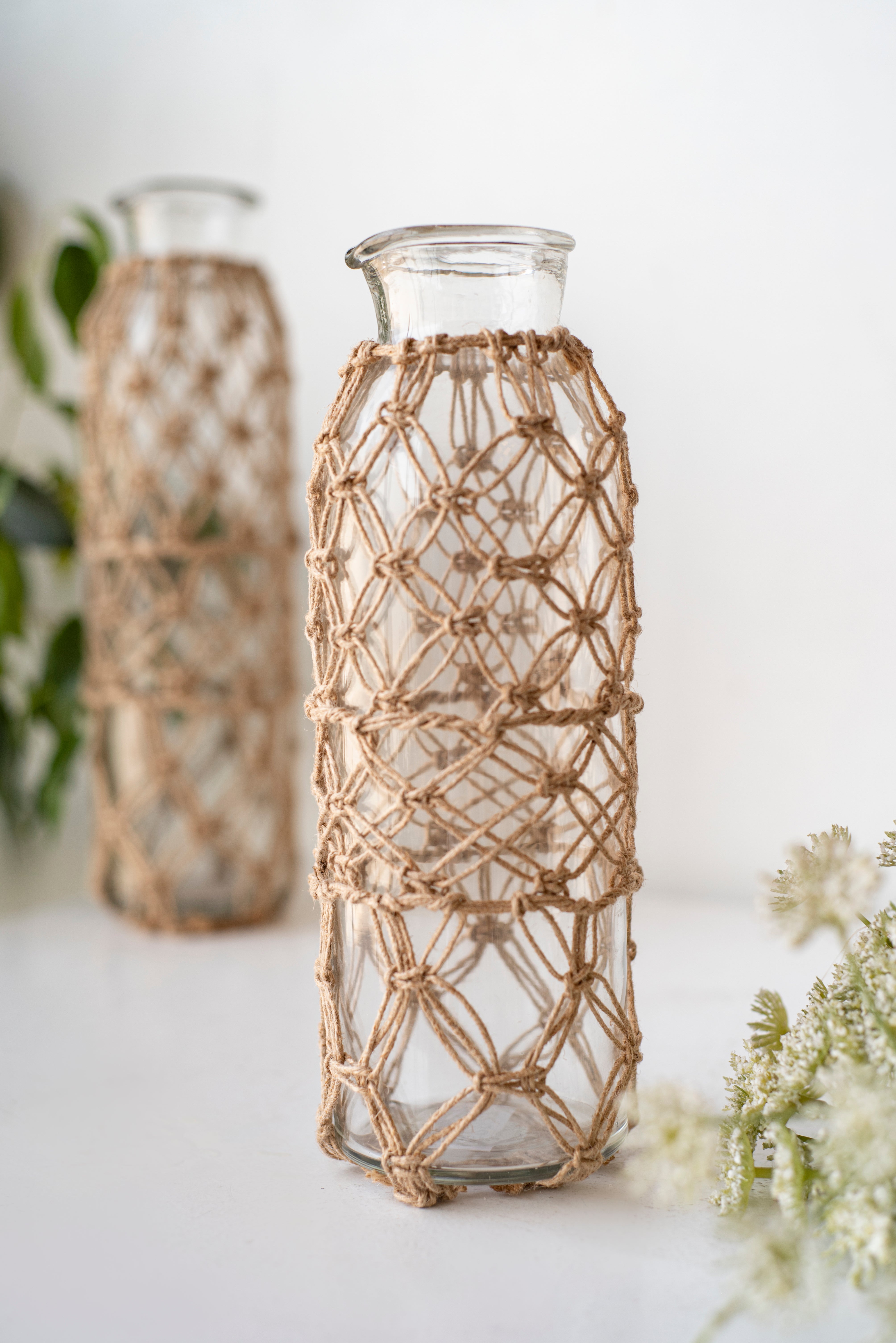 Jarrón de cristal 24 cm con yute - 2