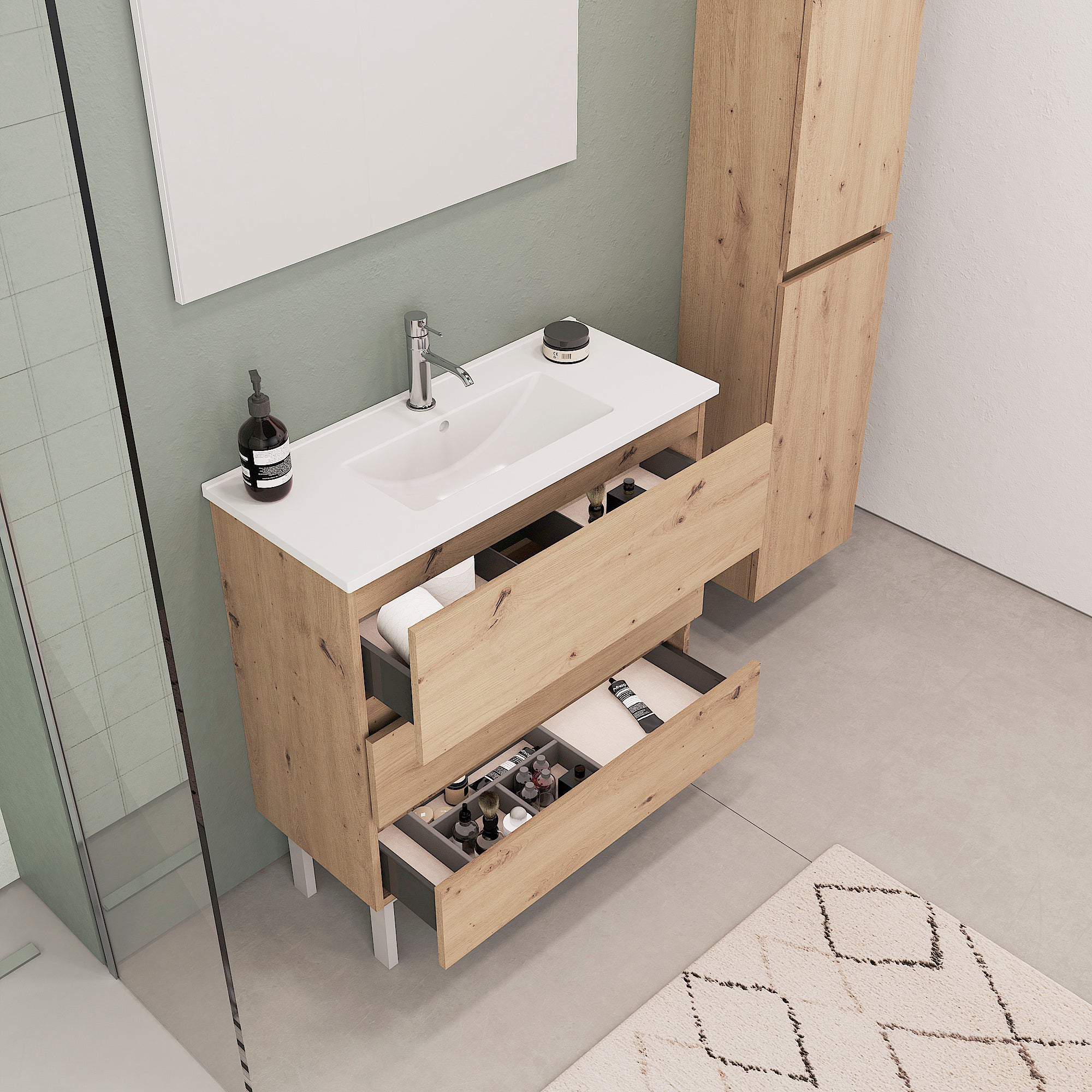 Móvel de casa de banho 60x36x84 cm carvalho Brest - 3