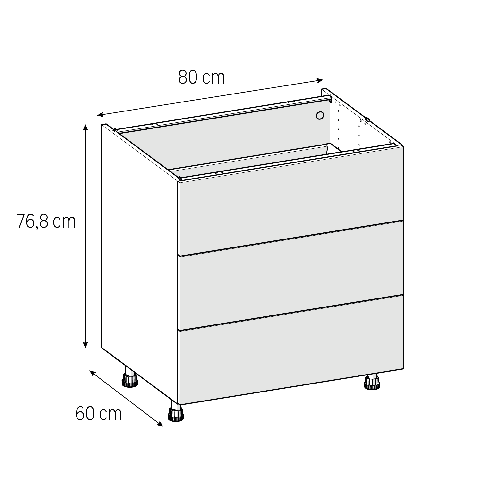 Szafka kuchenna kompletna Vienne 80 cm szara 3 równe szuflady Delinia iD - 3