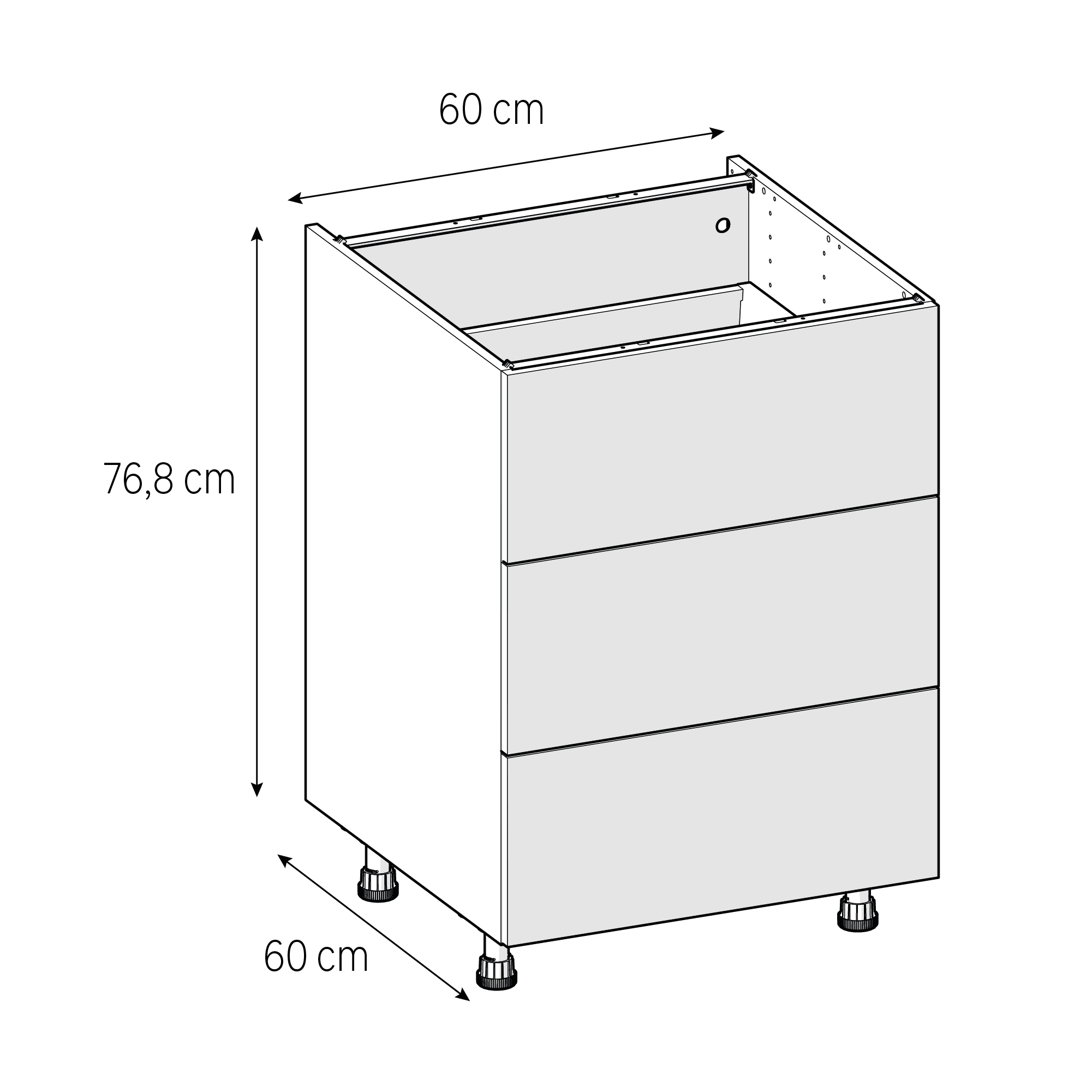 Szafka kuchenna kompletna Vienne 60 cm len 3 równe szuflady Delinia iD - 3