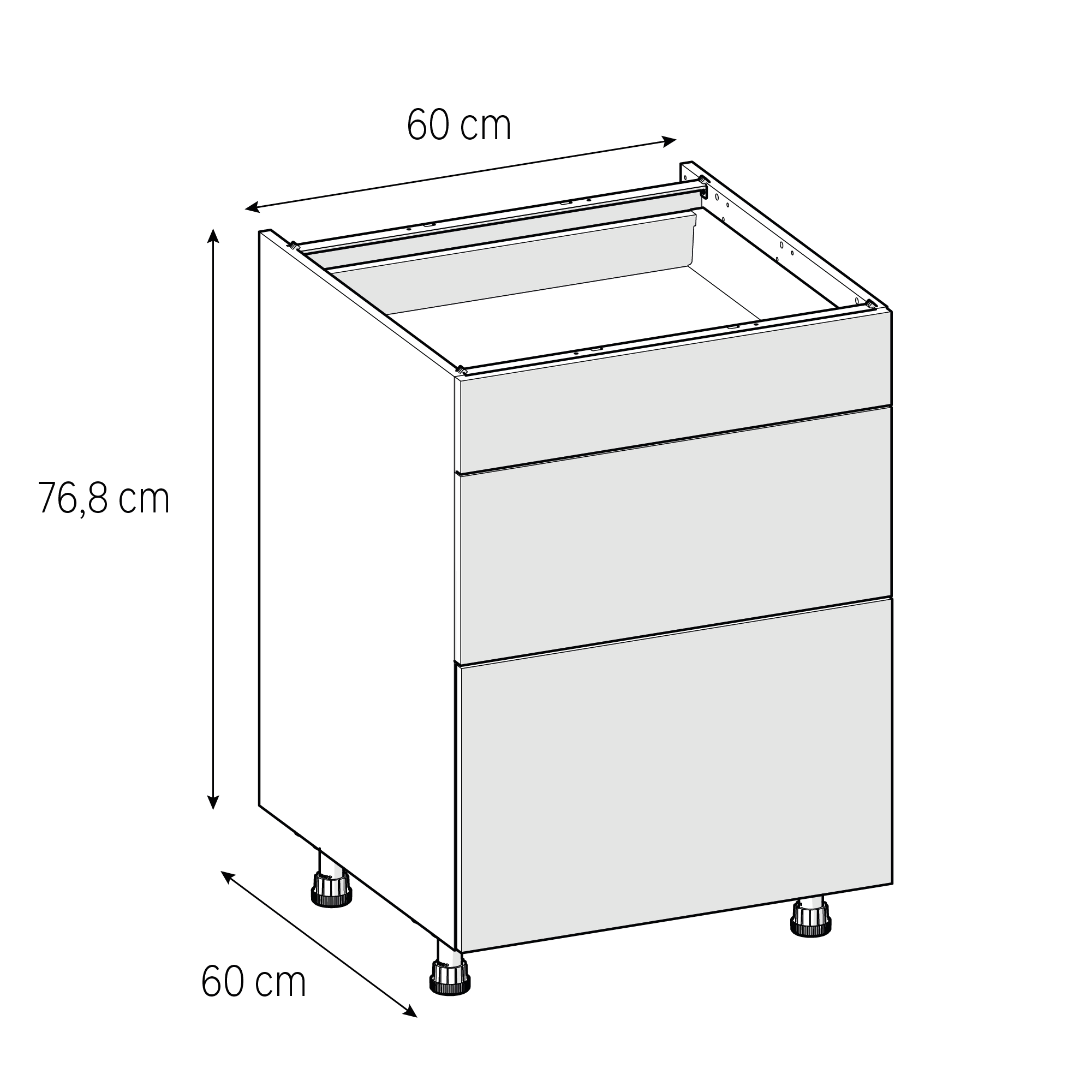 Szafka kuchenna kompletna Vienne 60 cm szary 3 szuflady Delinia iD - 3