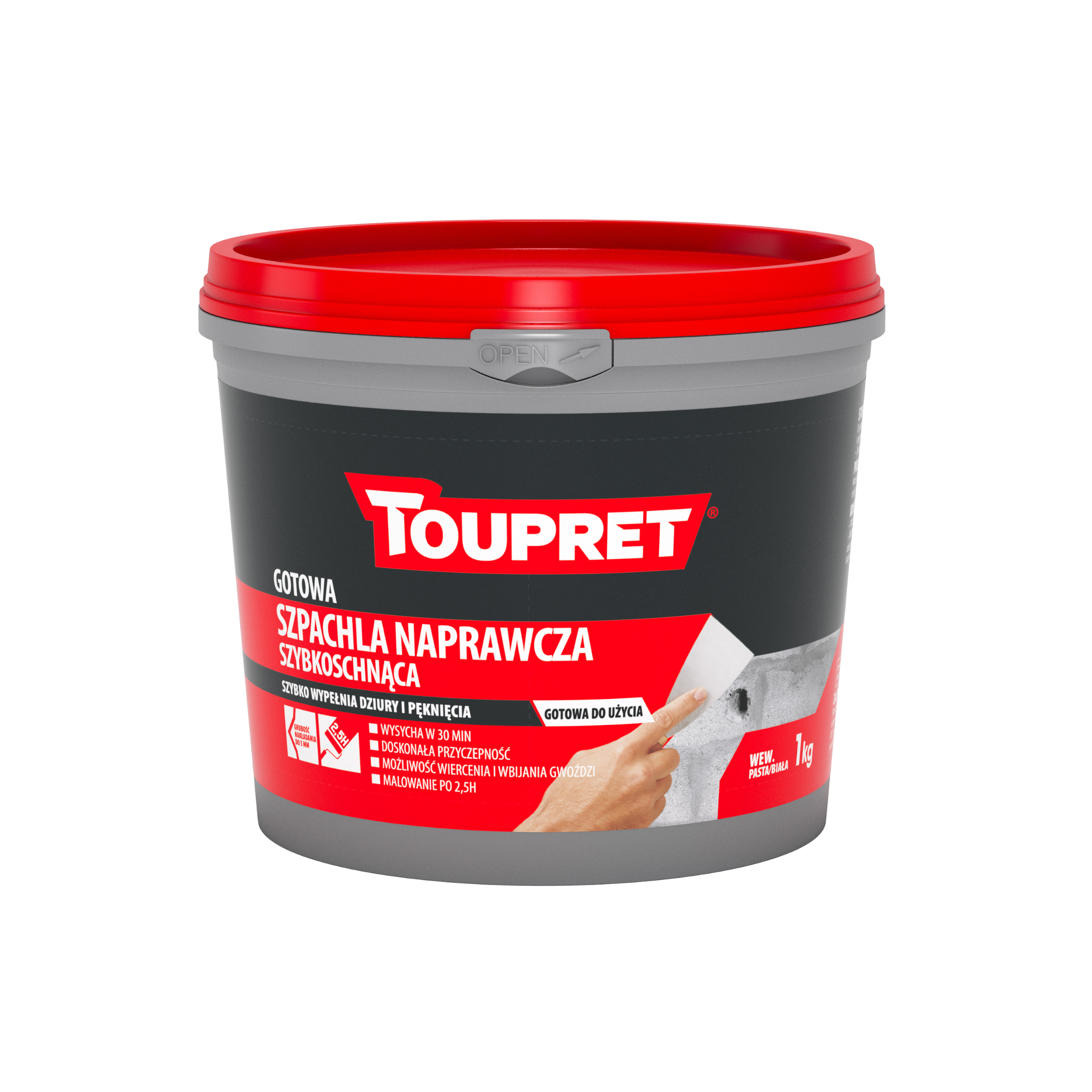 Szpachla naprawcza szybkoschnąca  biała 1 kg TOUPRET