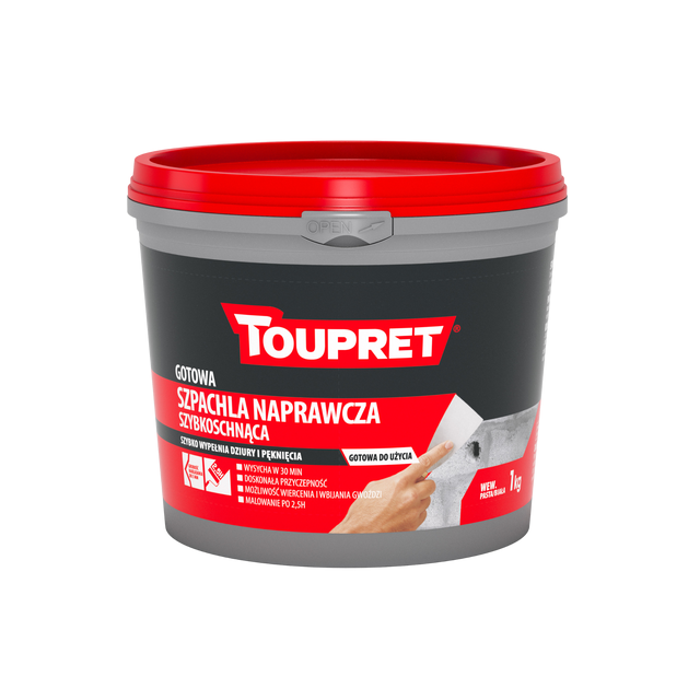 Szpachla naprawcza szybkoschnąca  biała 1 kg TOUPRET