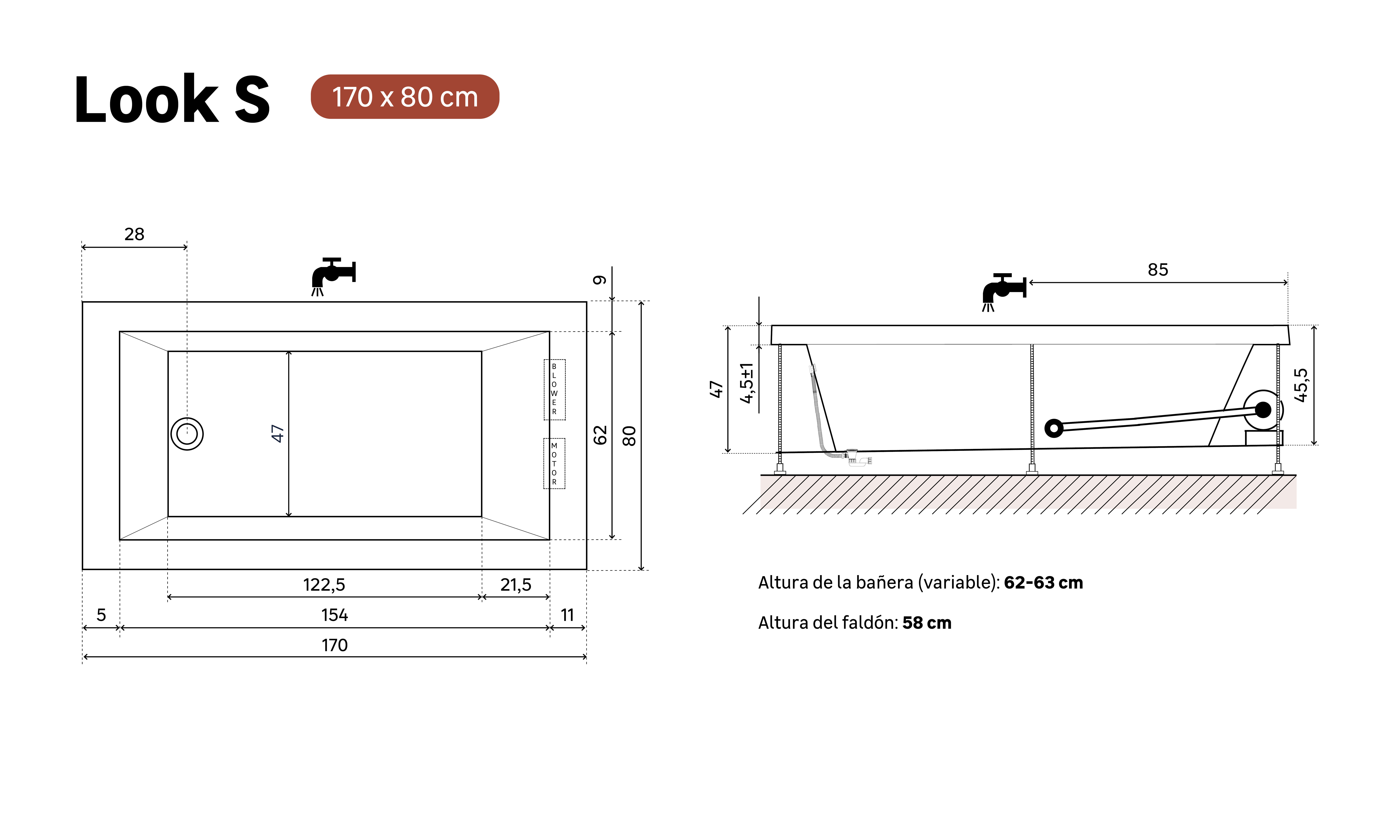 Bañera hidromasaje OBATH Look blanco 170x80 cm - 2