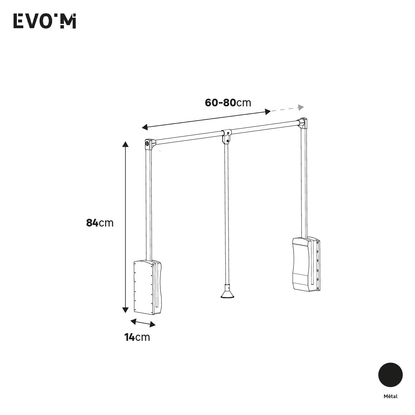Varão deslizante rebatível preto 40-80 cm Spaceo Evo'M - 5