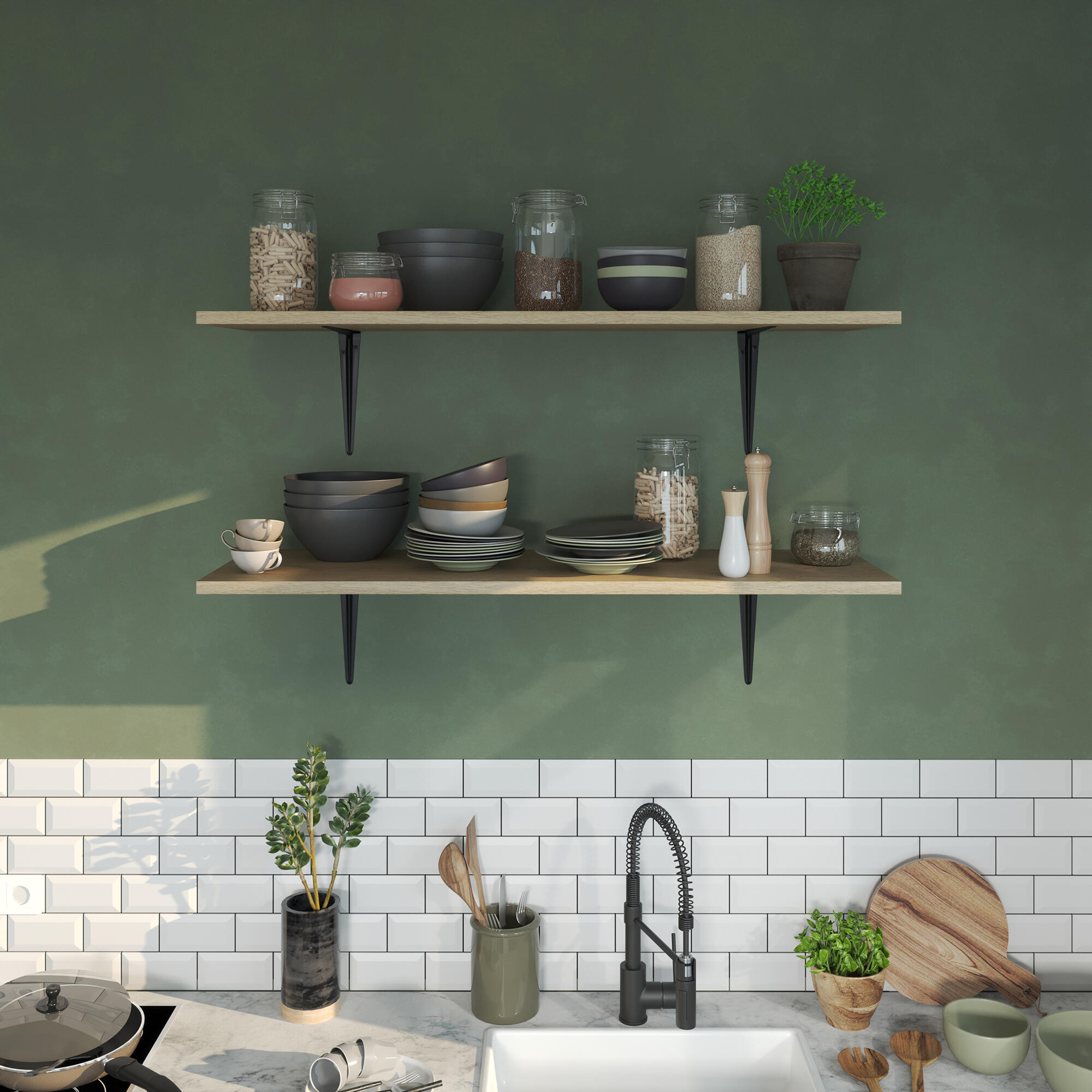 Equerre de fixation murale acier peint noir, H.30 x P.25 cm - 2