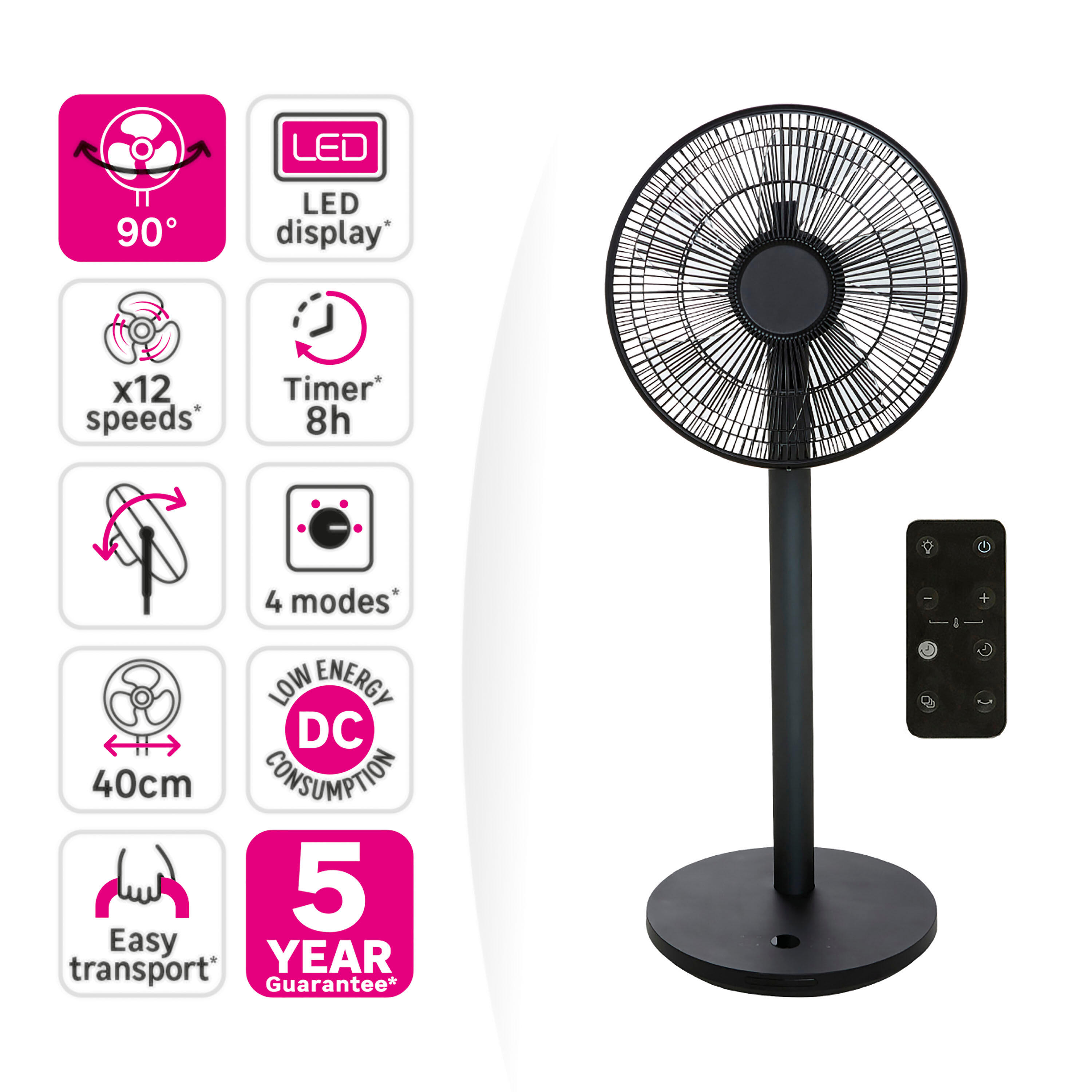 Ventilateur sur pied, EQUATION, Loft design moteur dc noir 27 W, D40 cm - 3