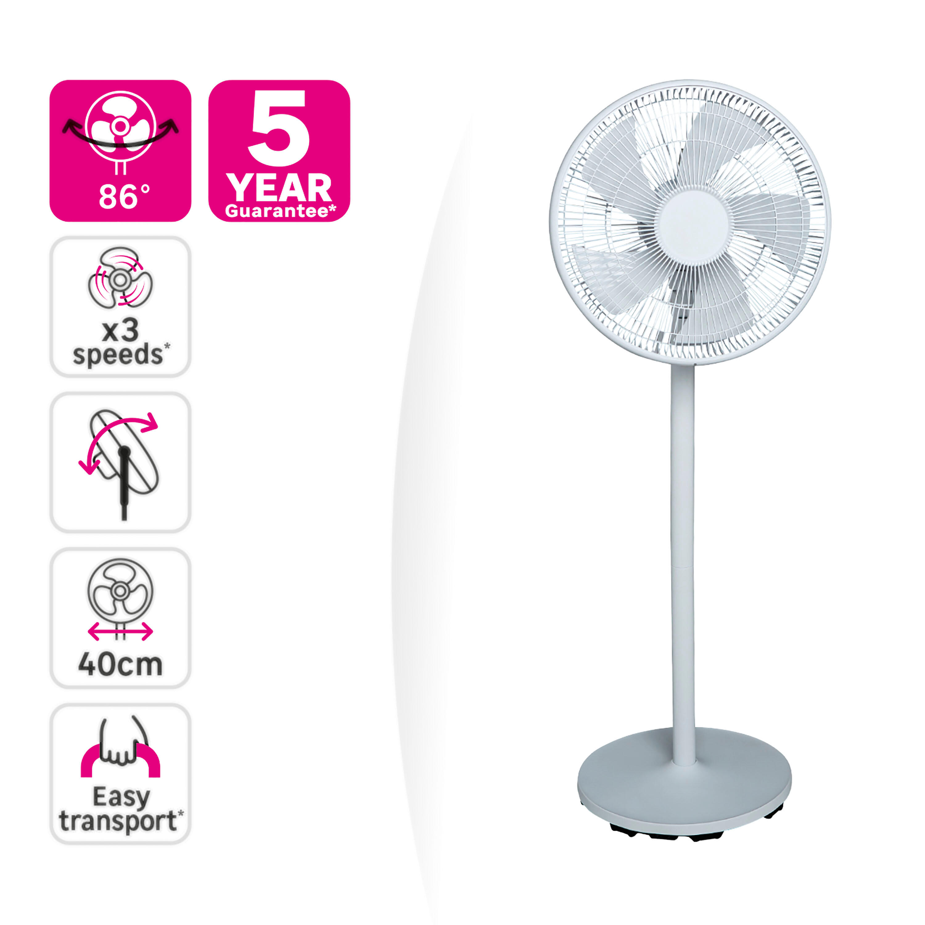 Ventilador de pedestal Equation Meca coberto pela garantia por 5 anos na cor branca com 3 velocidades de oscilação - 0