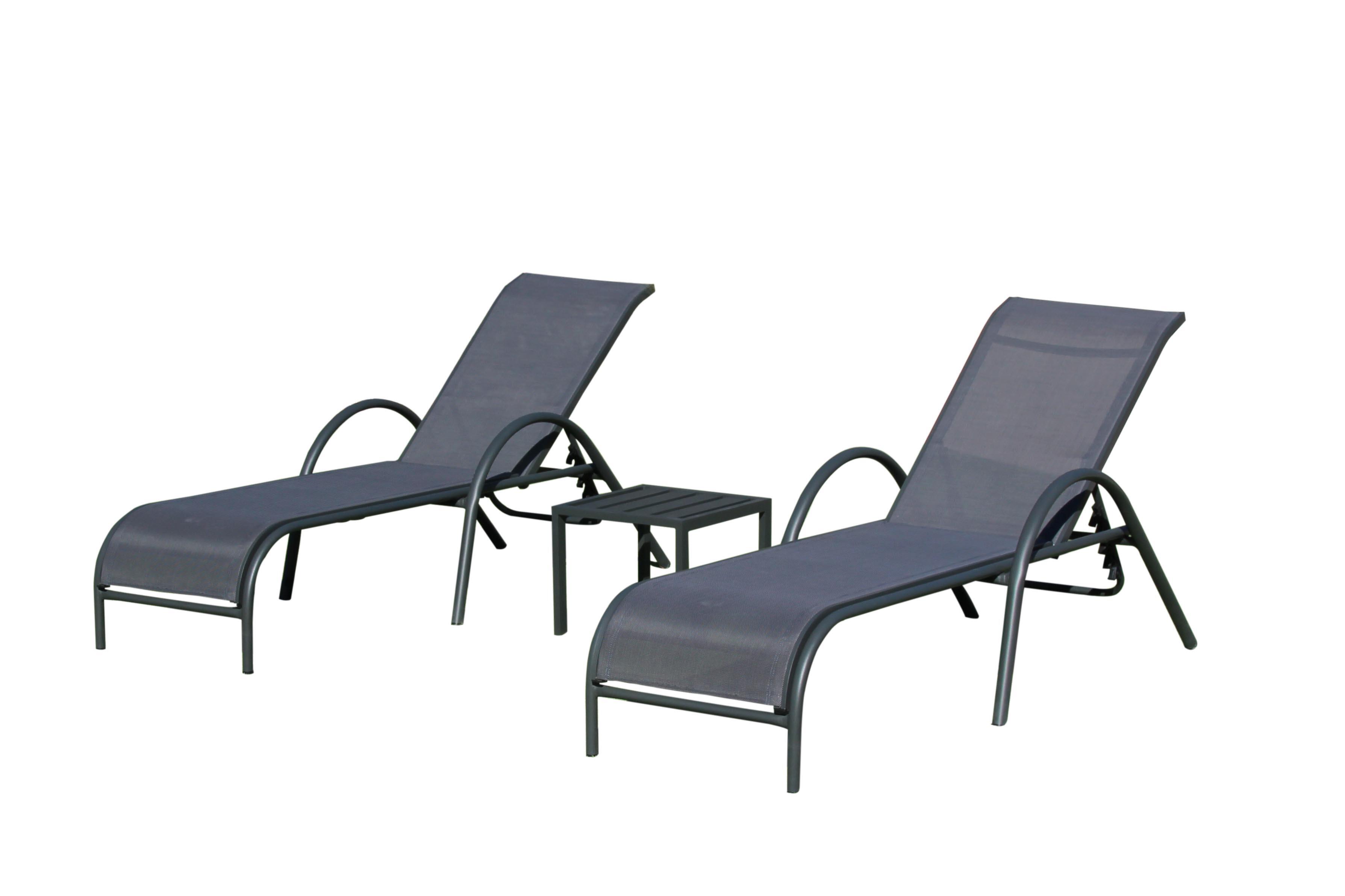 Tumbona sin cojín de jardín set de alumnio compuesto por 2 camas+mesa centro de aluminio negro 61x106x200 cm