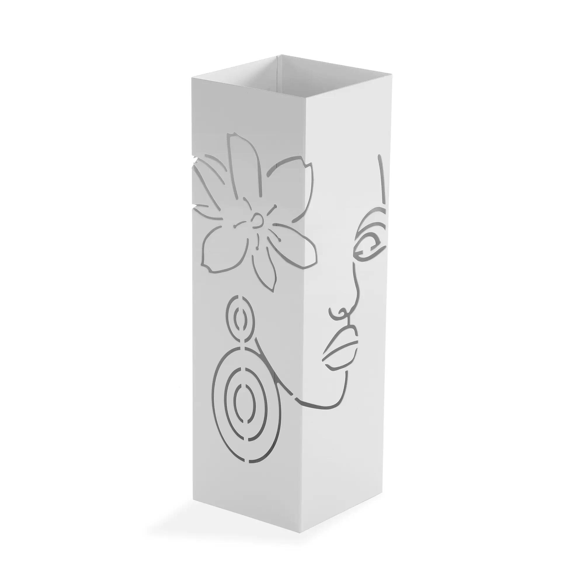 Paragüero decorativo de metal blanco 15.5 x 49 x 15.5 cm