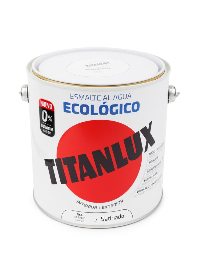 Esmalte de interior ecológico TITANLUX color blanco satinado 4L para puertas, ventanas, radiadores y muebles