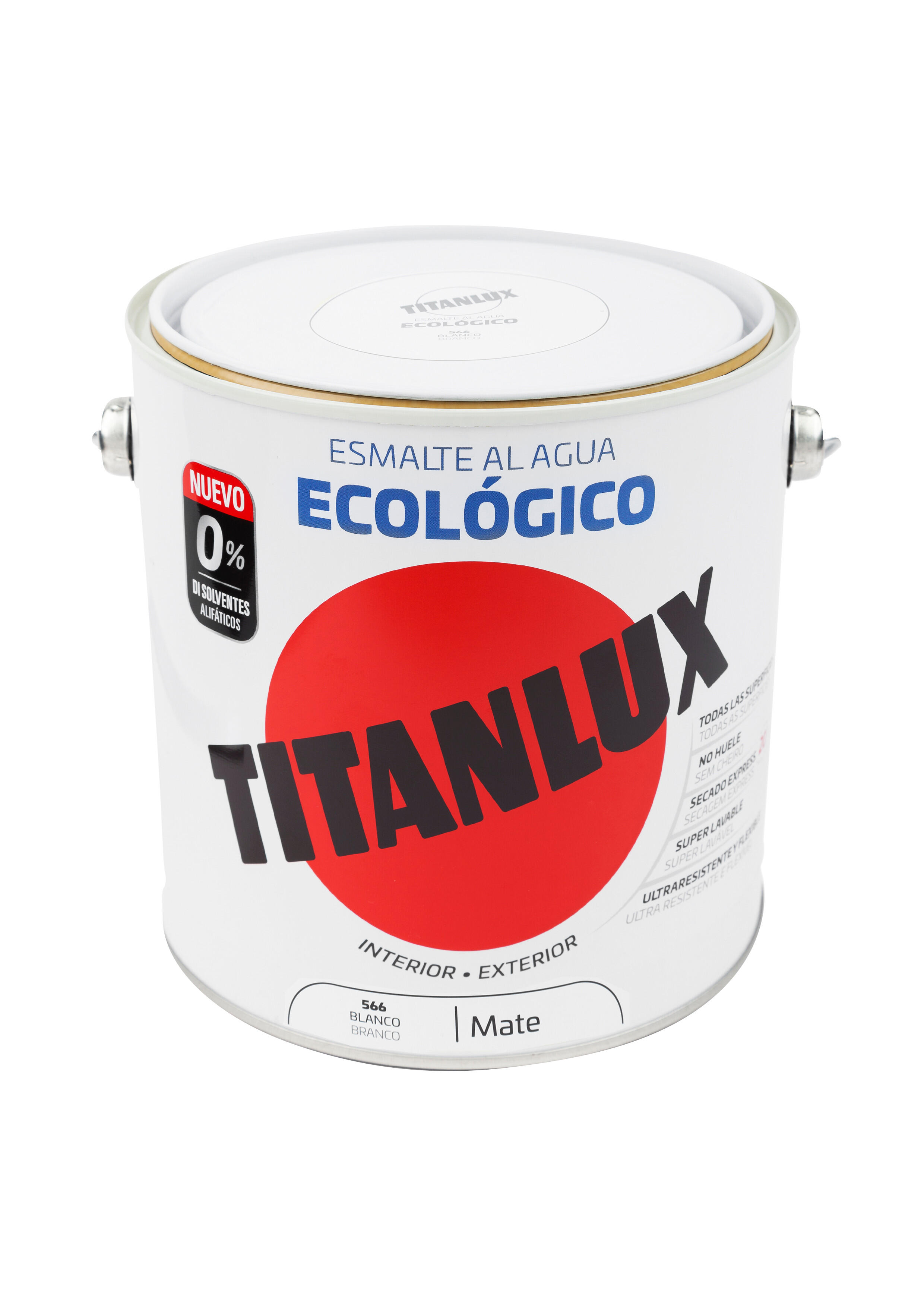 Esmalte de interior ecológico titanlux color blanco mate 4l para puertas, ventanas, radiadores y muebles