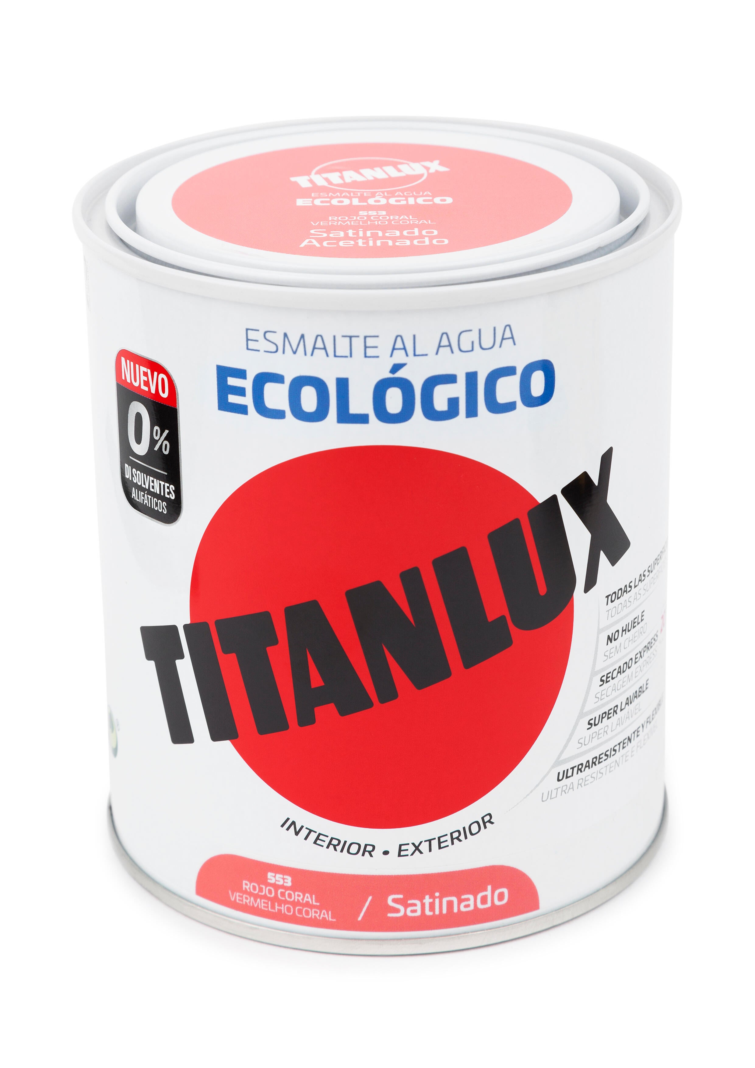 Esmalte de interior ecológico TITANLUX color rojo coral satinado 750ml para puertas, ventanas, radiadores y muebles - 2
