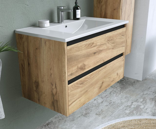 Meuble vasque 2t l.80 x H.55 x P.45cm effet chêne Lizzio sans miroir