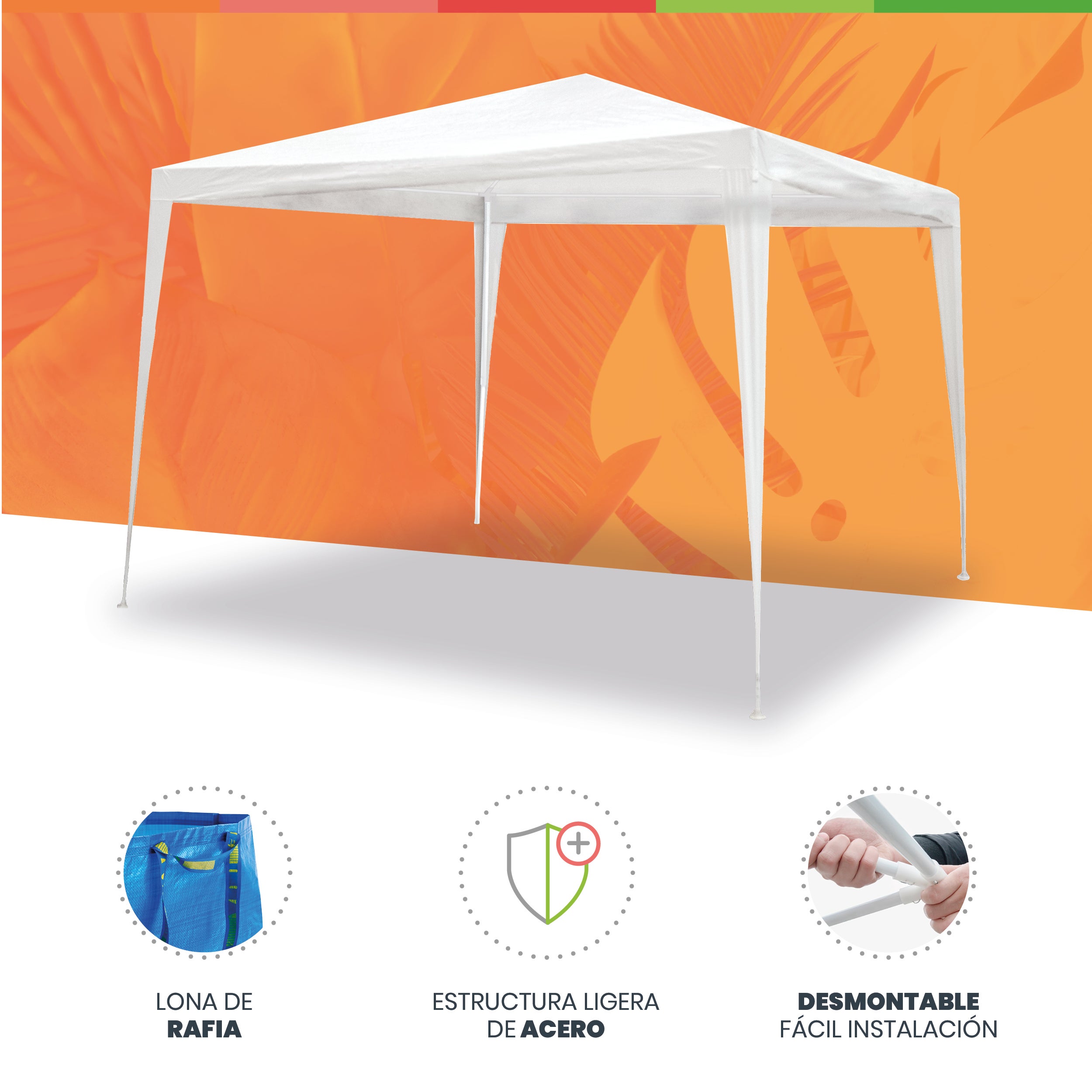 Carpa desmontable Cies blanco 3x3 metros - 4