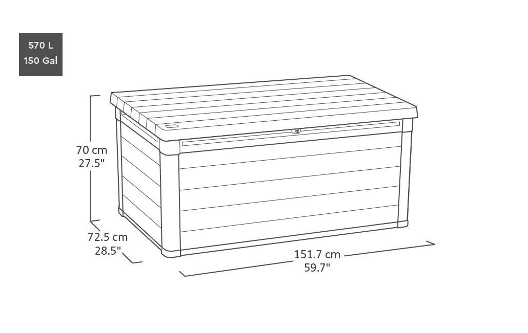 Arcón de resina para exterior KETER Cortina 151.7 x 70 x 72.5 cm y capacidad de 570 L - 2