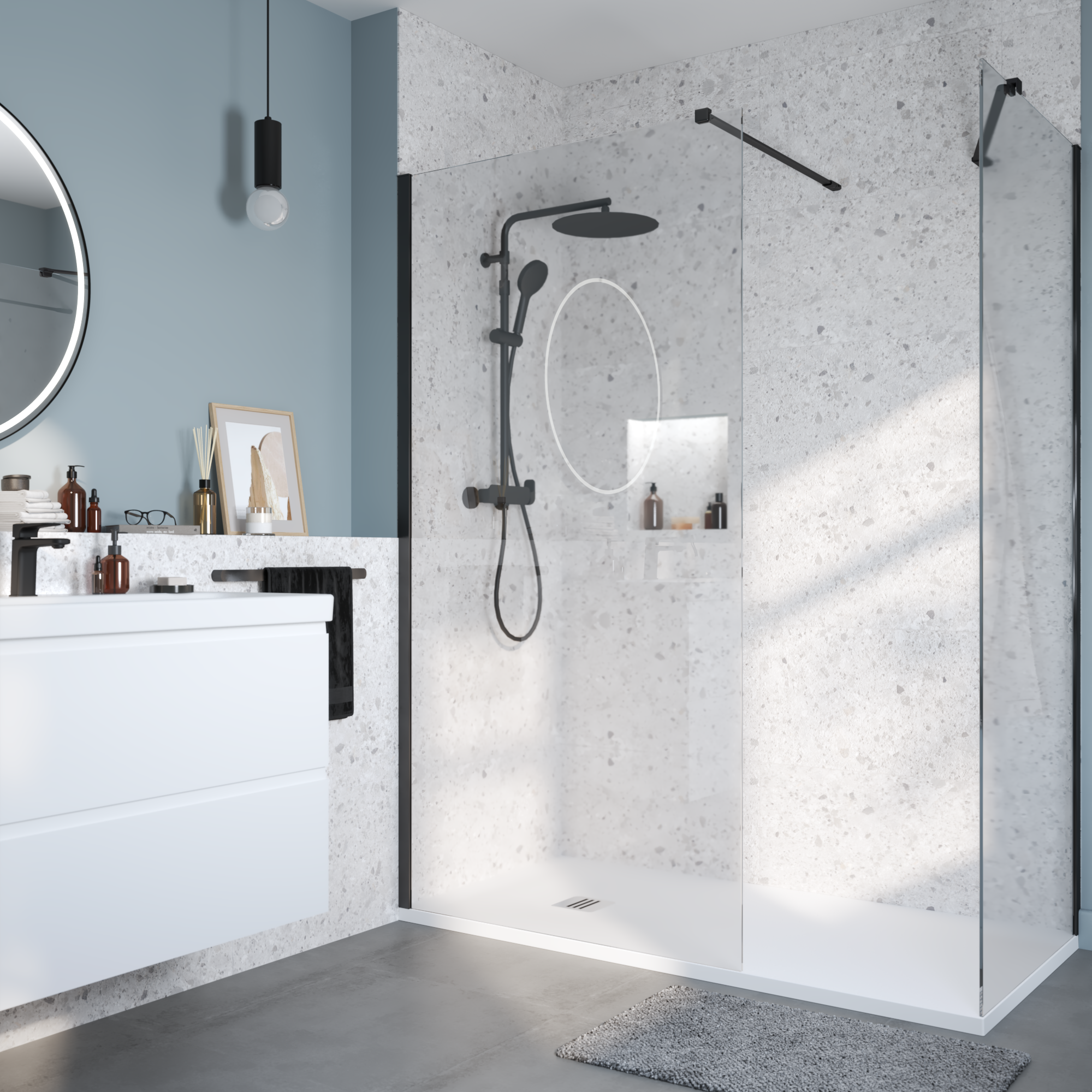 Kabina Walk-in Remix 100x200 transparentna profil czarny Sensea - 5