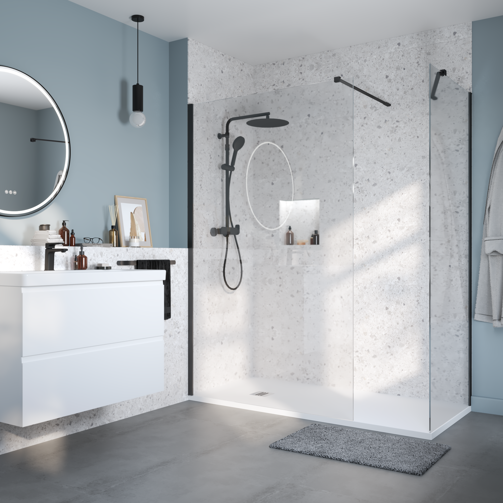 Kabina Walk-in Remix 80x200 transparentna profil czarny Sensea - 8