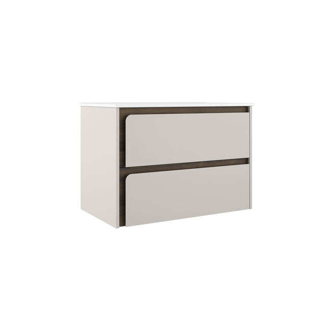 Mobile da bagno sospeso sotto lavabo L 80 x H 55 x P 45 cm bianco e noce laccato opaco, 2 cassetti VISOBATH Indico