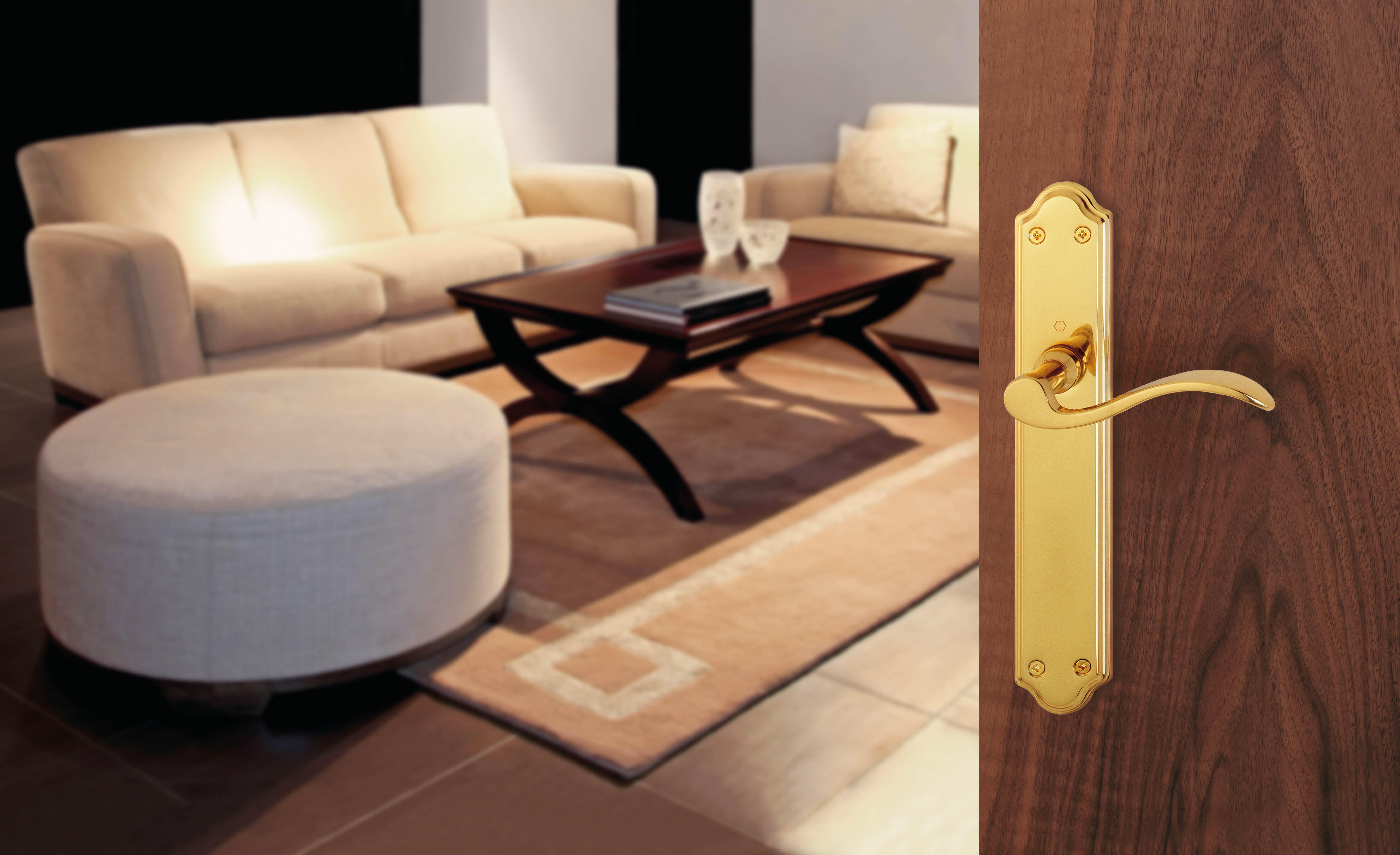 Manilla con placa para puerta Malaga de latón, dorado - 2