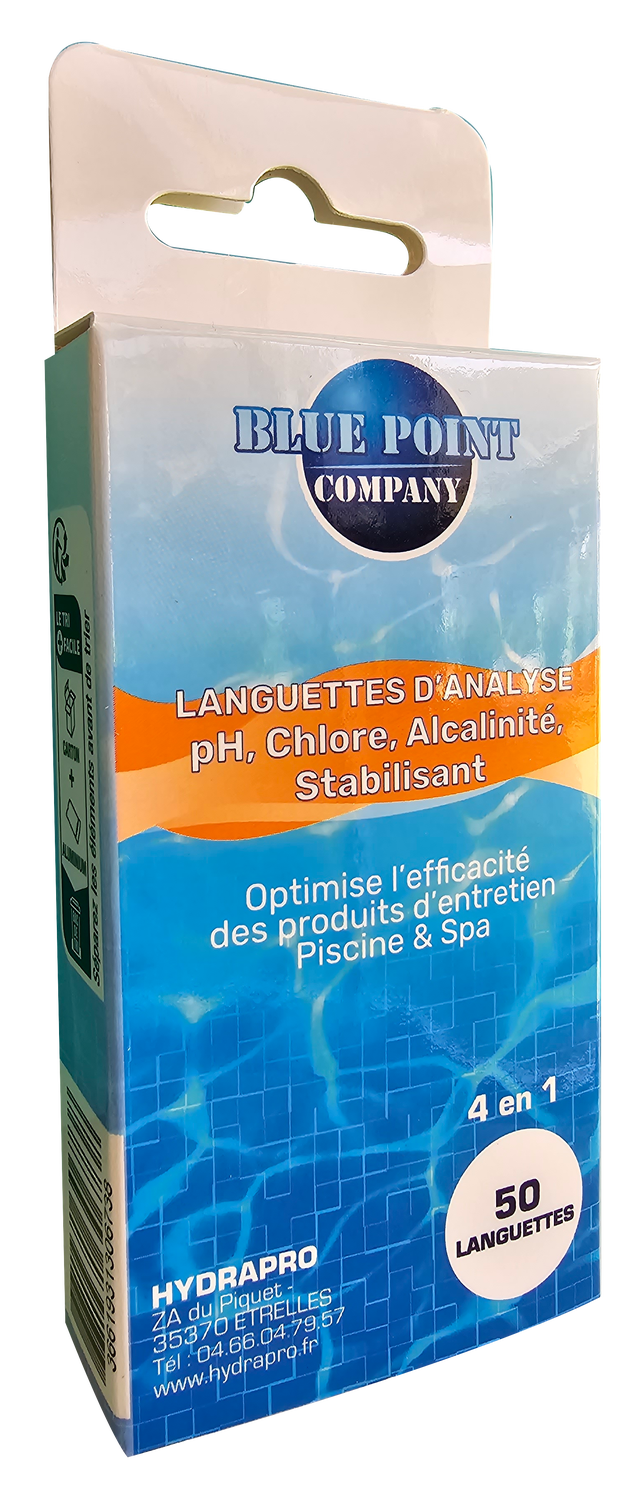 Bandelettes d'analyse de pH, Chlore, Alcalinité et Stabilisant