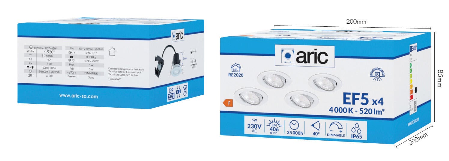 Kit 4 spots à encastrer led BBC IP65 EF5, blanc chaud / neutre, ARIC rond blanc - 10