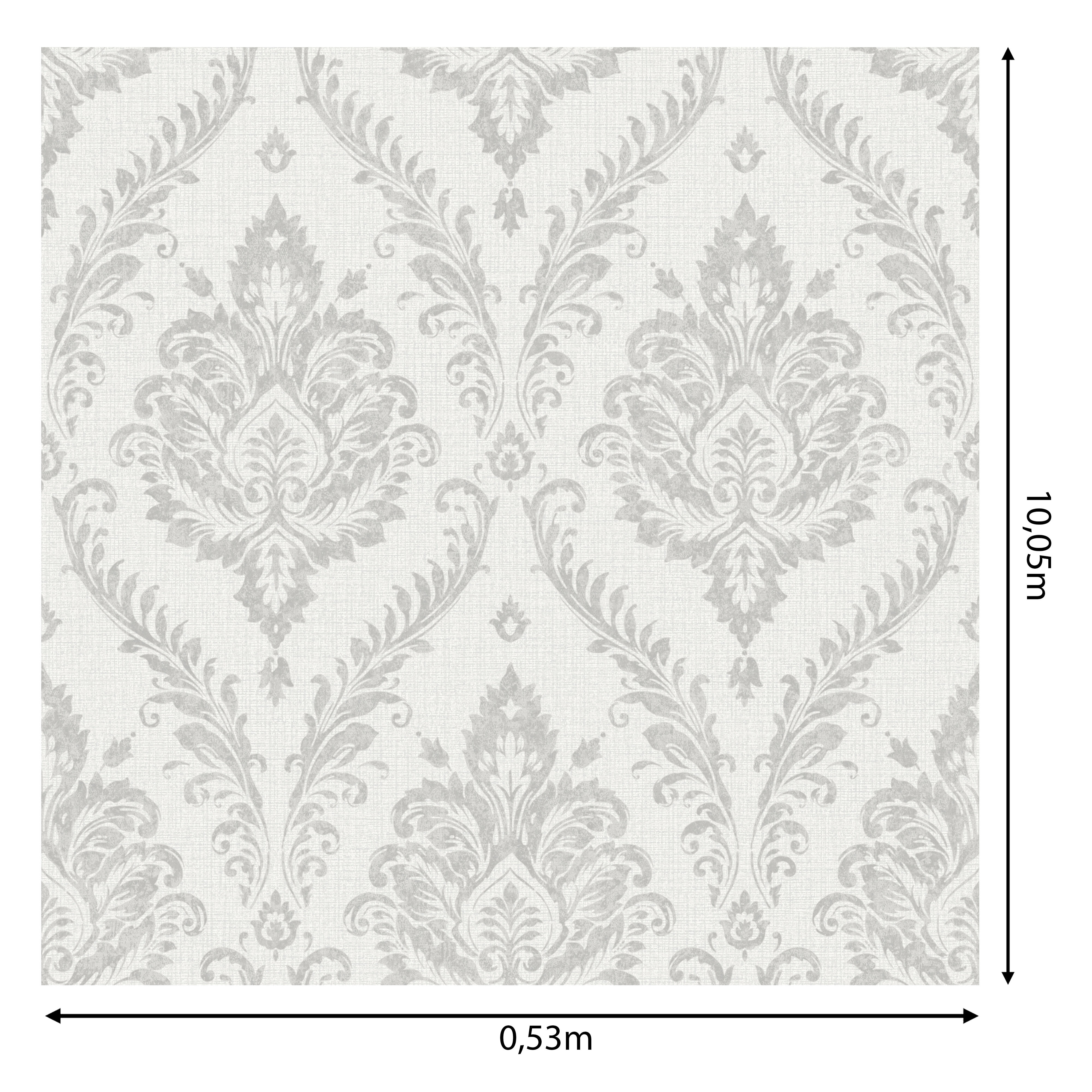 Papel pintado vinilo aplicación cola en pared Naturaleza Damásco elegant gris  GRANDECO 53cmx10m lavable - 5