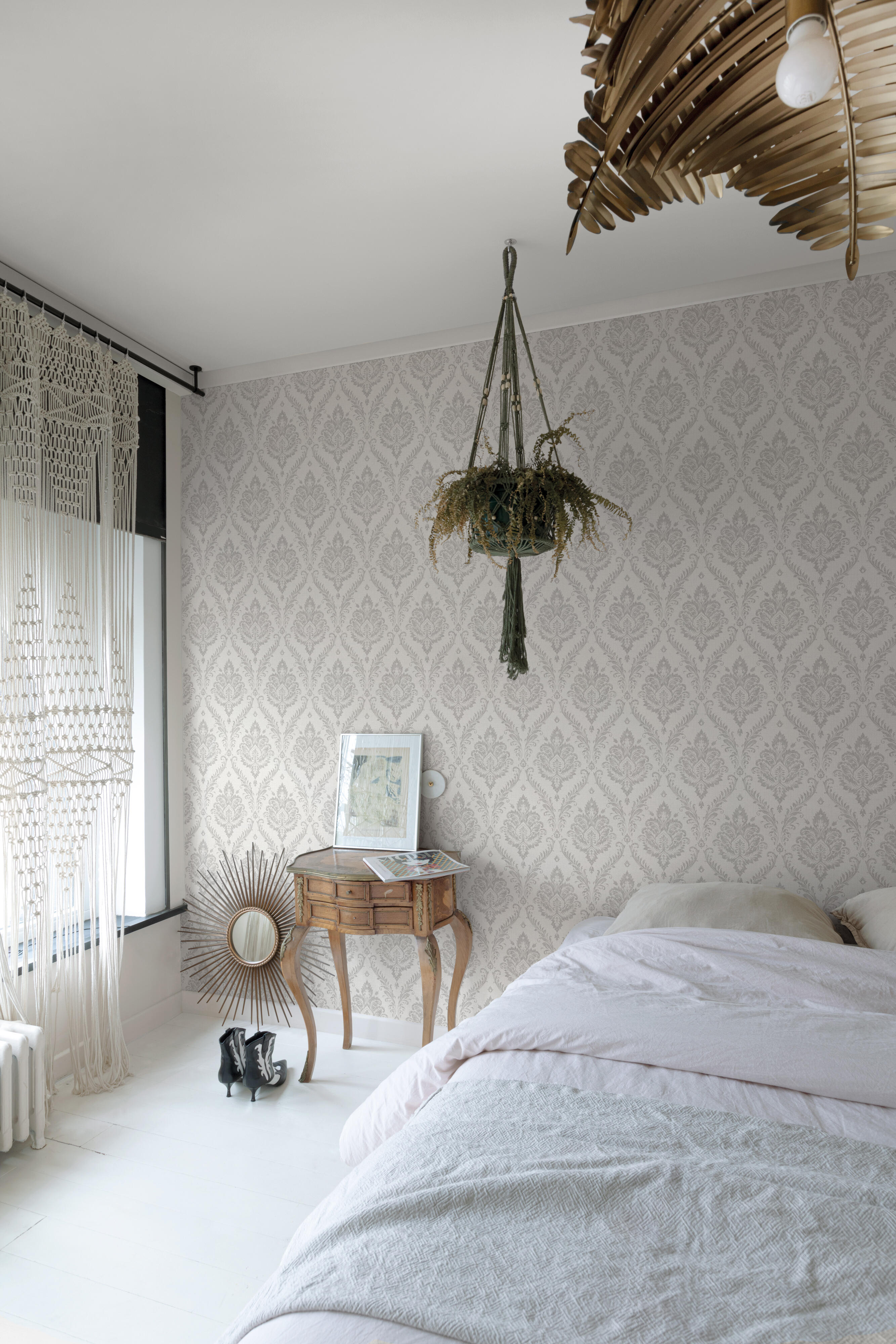 Papel pintado vinilo aplicación cola en pared Naturaleza Damásco elegant gris  GRANDECO 53cmx10m lavable - 2