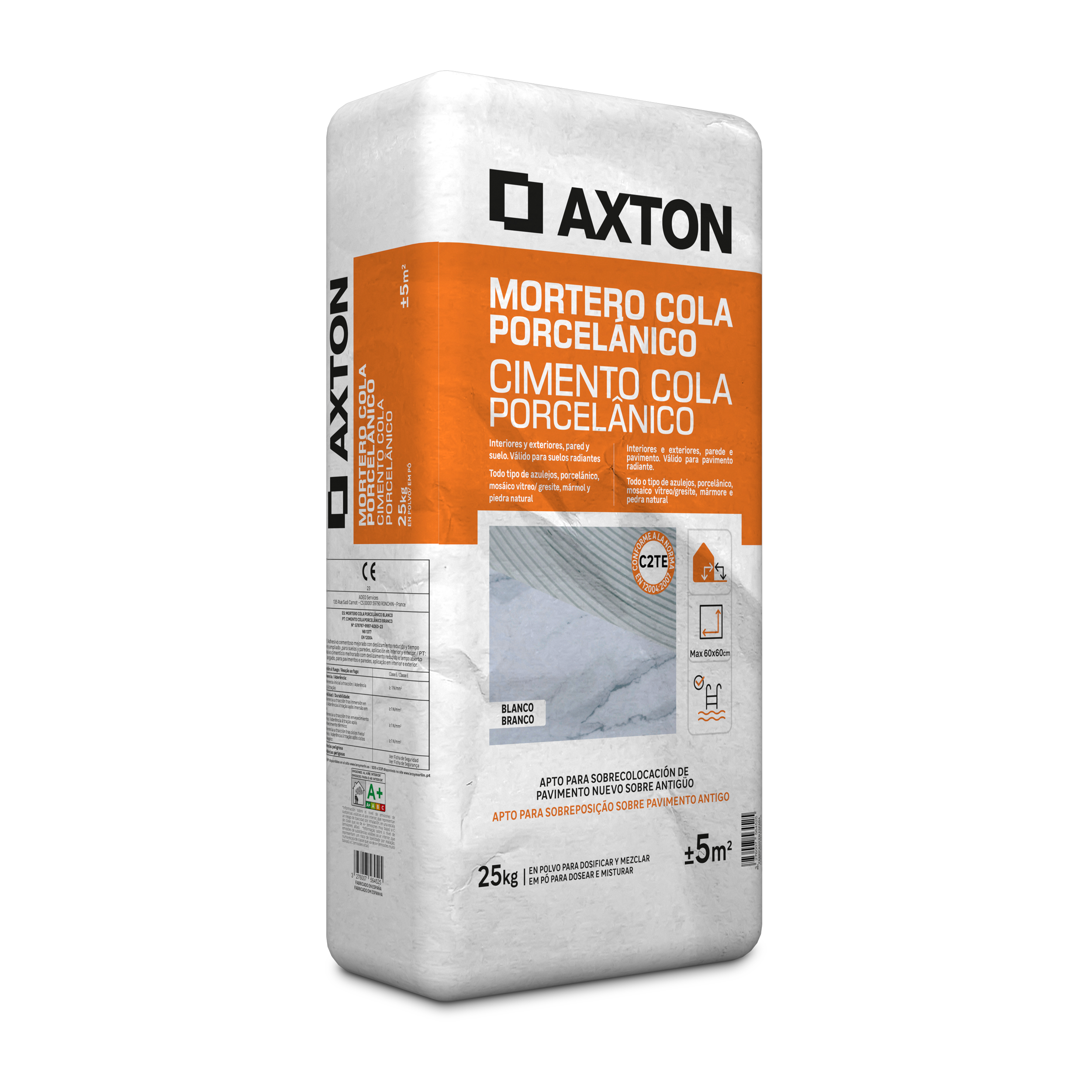Mortero cola porcelanico axton 25 kg blanco