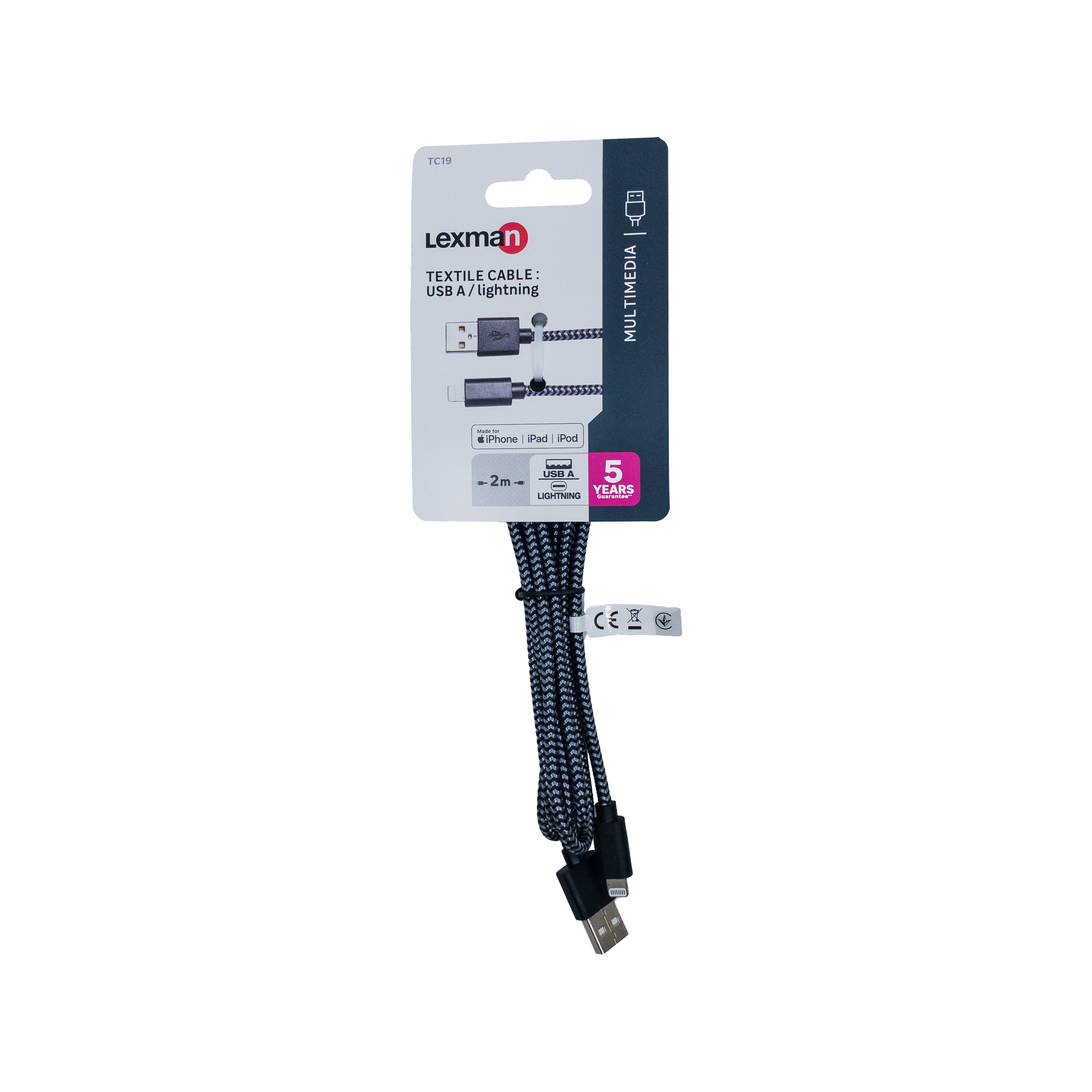Câble USBA/Lightning, 2m, gris, Lexman - 6