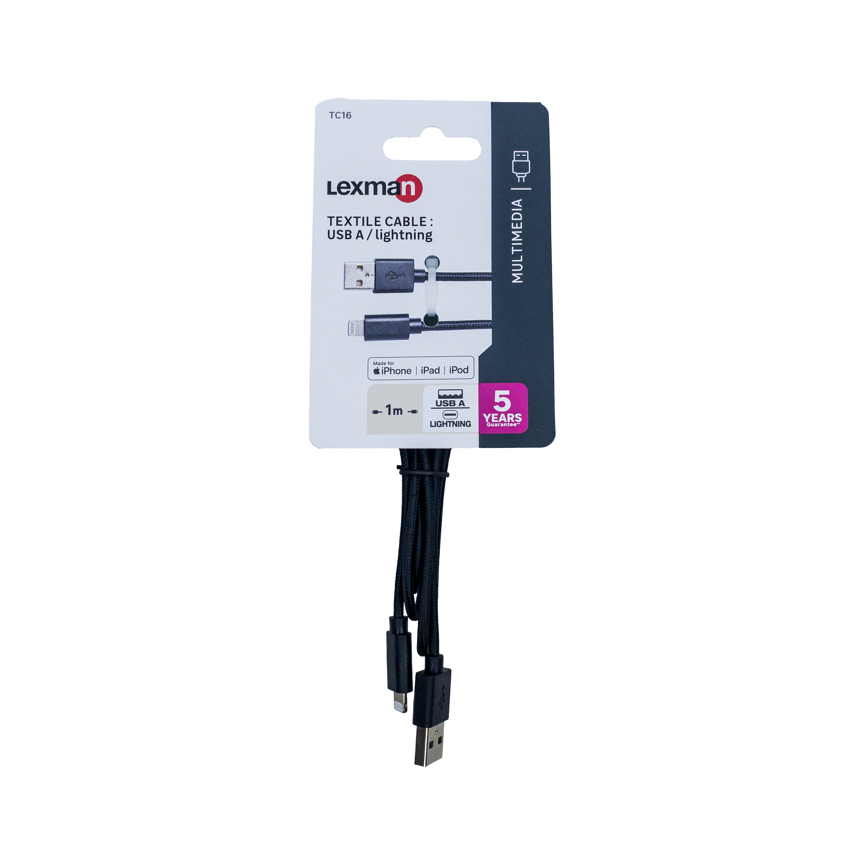 Cable trenzado USB-A /lighting 1 m LEXMAN | Leroy Merlin