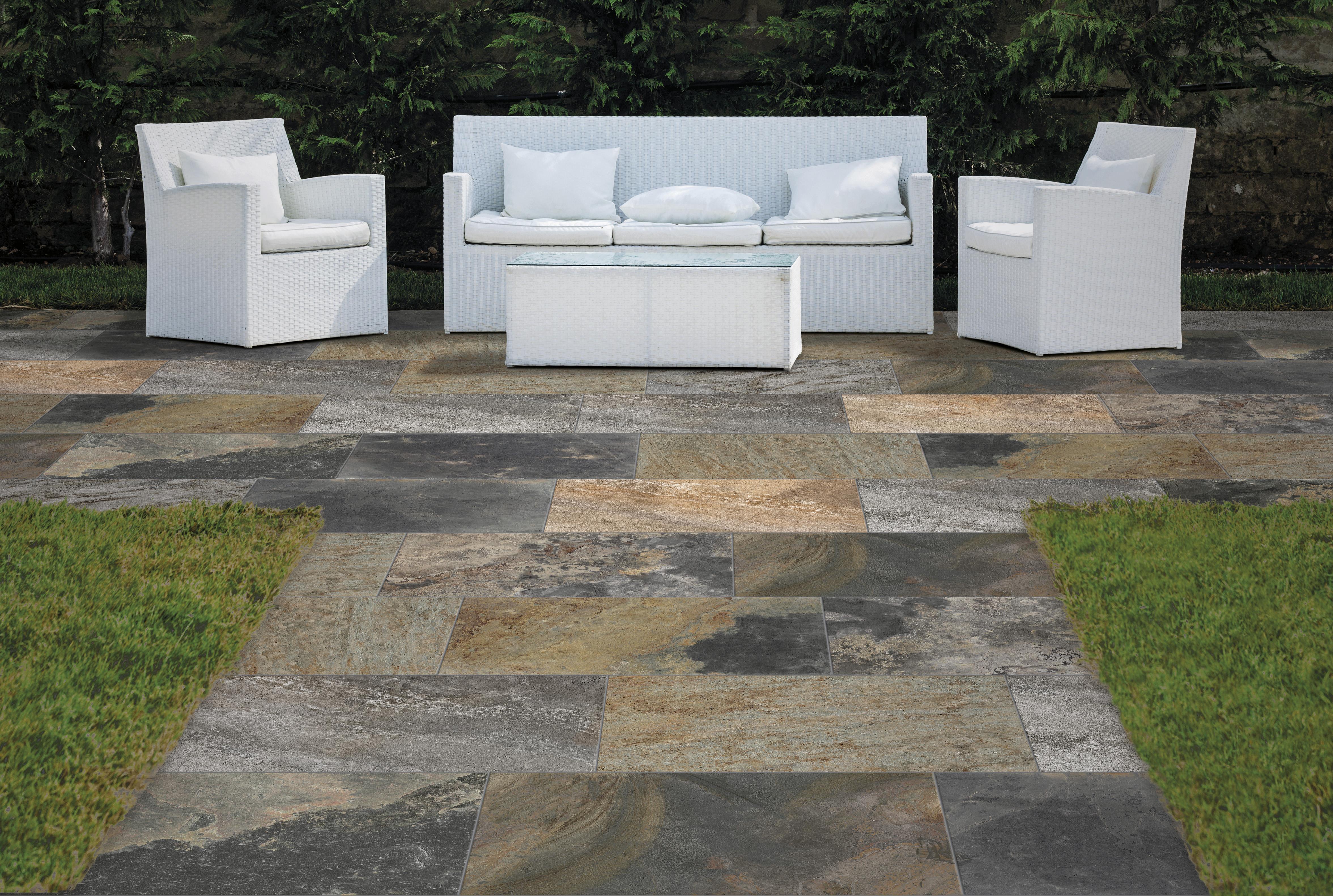 Piastrella da pavimento e rivestimento esterno in gres porcellanato 31 x 62 cm non rettificato multicolore marrone opaco Roccia R11 traffico medio forte (pei 3/5) Sp. 9 mm 1.35 mq - 2