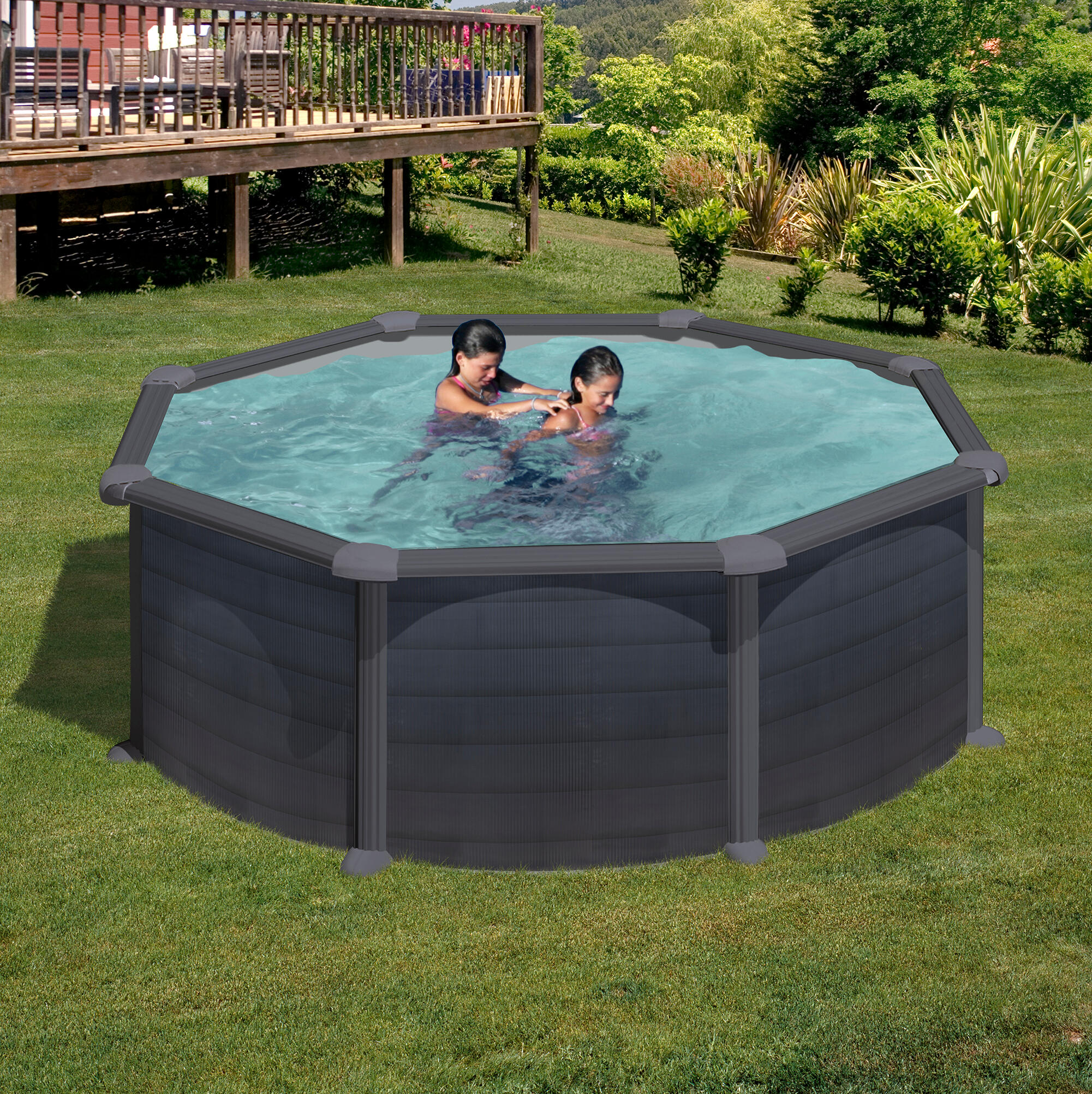 Piscina Desmontable De Acero Grafito Redonda Gre Ø 3,5 X 1,32 M