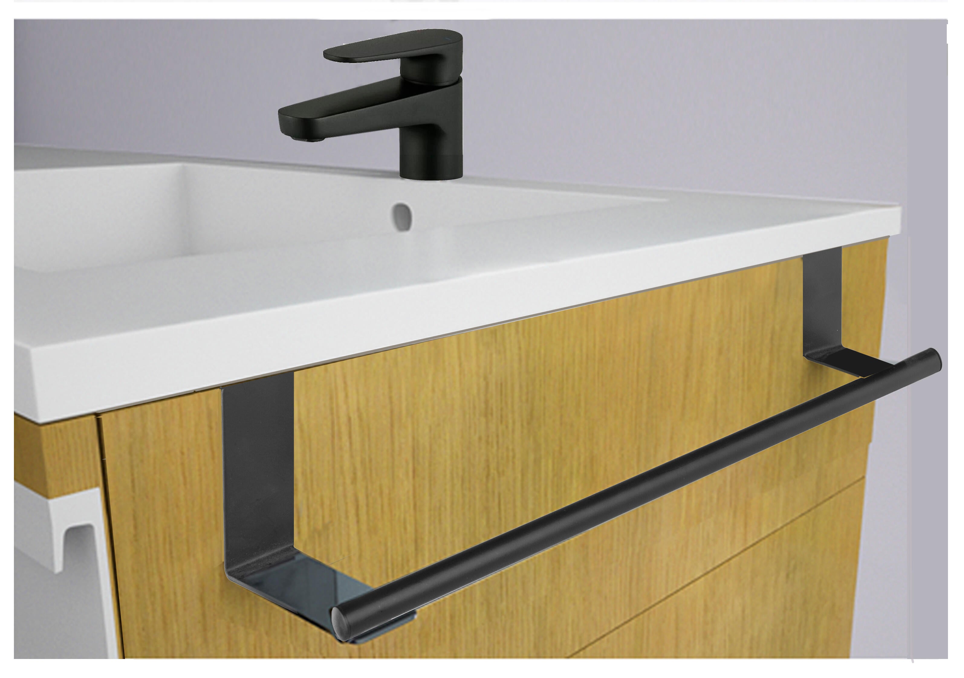 Toallero de barra negro mate para colgar 27x6x9 cm - 3