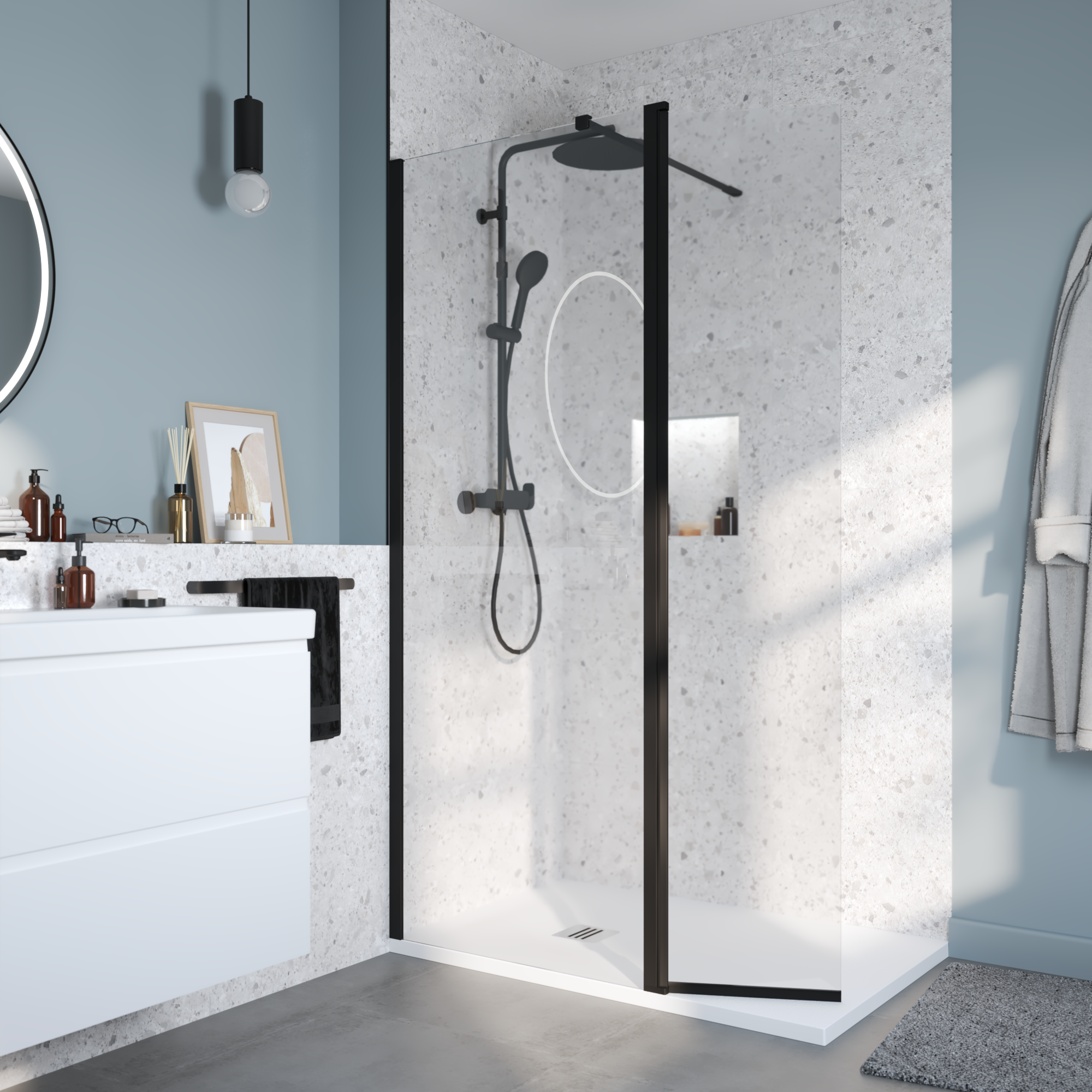 Kabina Walk-in Remix 80x200 transparentna profil czarny Sensea - 7