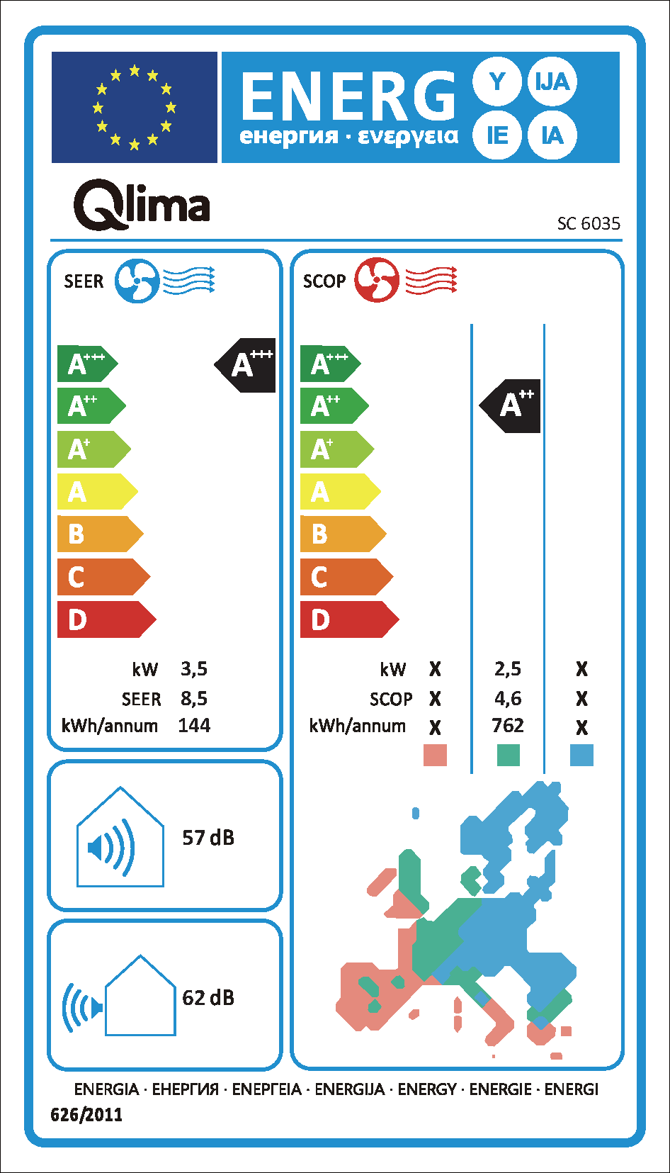 Unité intérieure de climatiseur prête à poser Qlima SC 60, 3.52 kW - 9