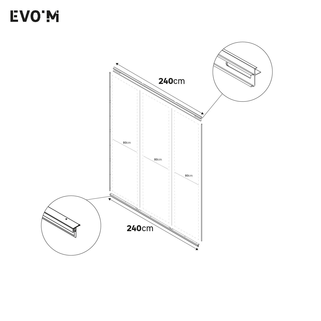 Conjunto calhas guias para 3 portas de correr 240 cm soft close Spaceo Evo'M - 6