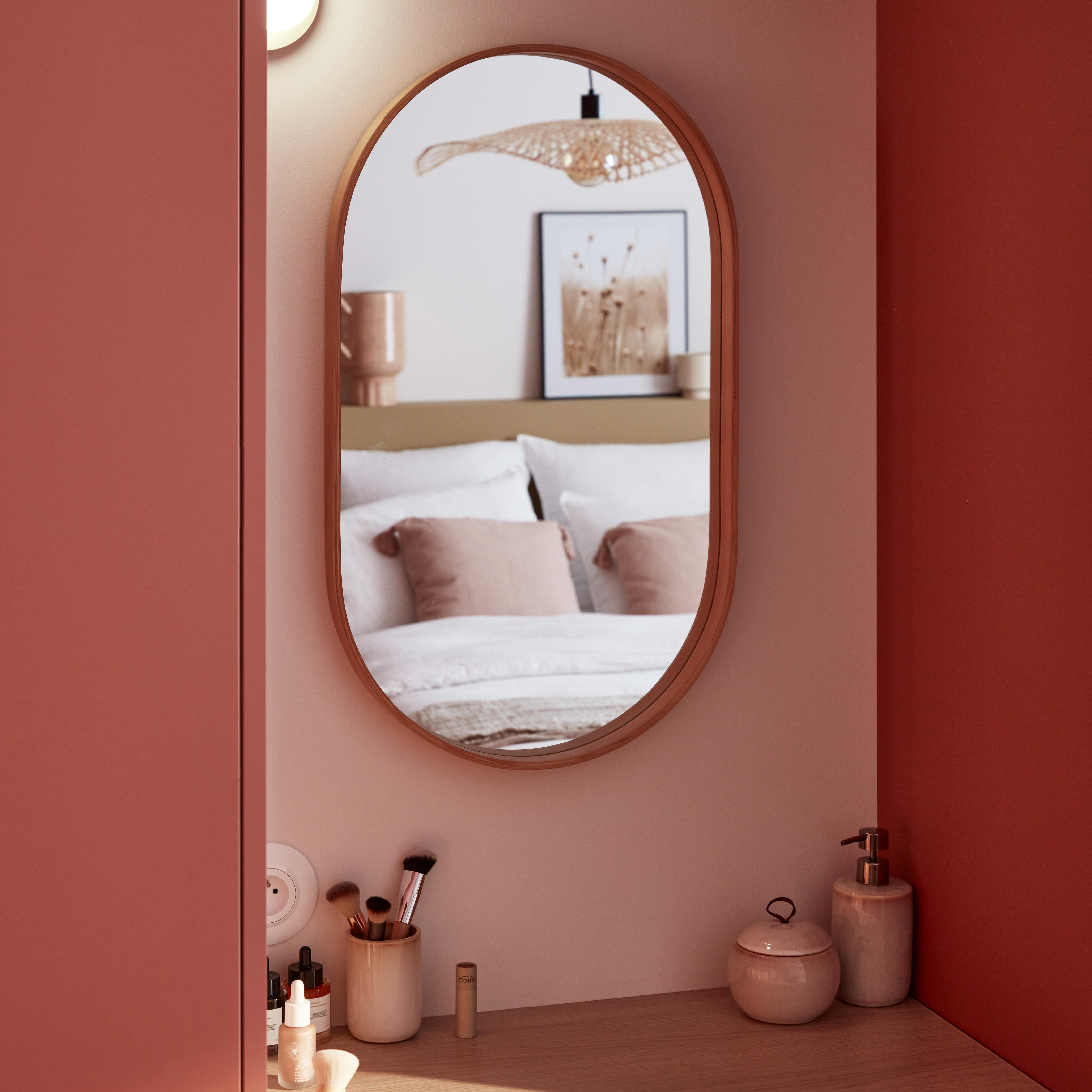 Miroir ovale bois naturel Nordik INSPIRE, l.42 x H.72 cm - 8