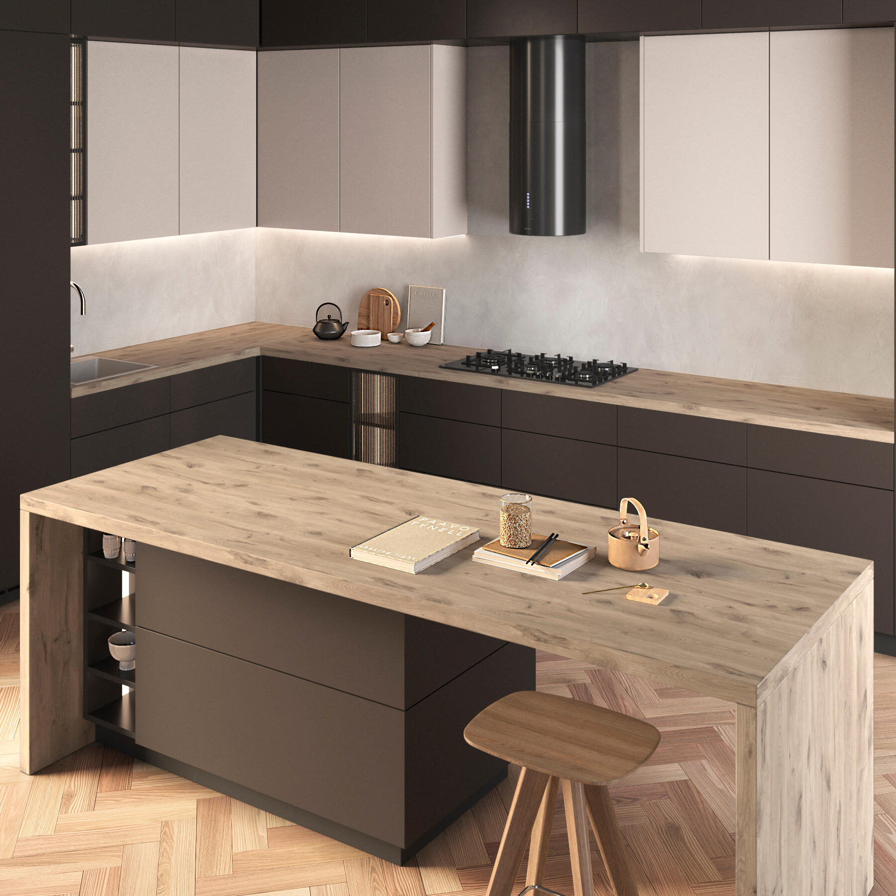 Piano cucina in truciolare rivestito in laminato hpl rovere Viking L 304 x P 63 cm, spessore 3.8 cm - 2
