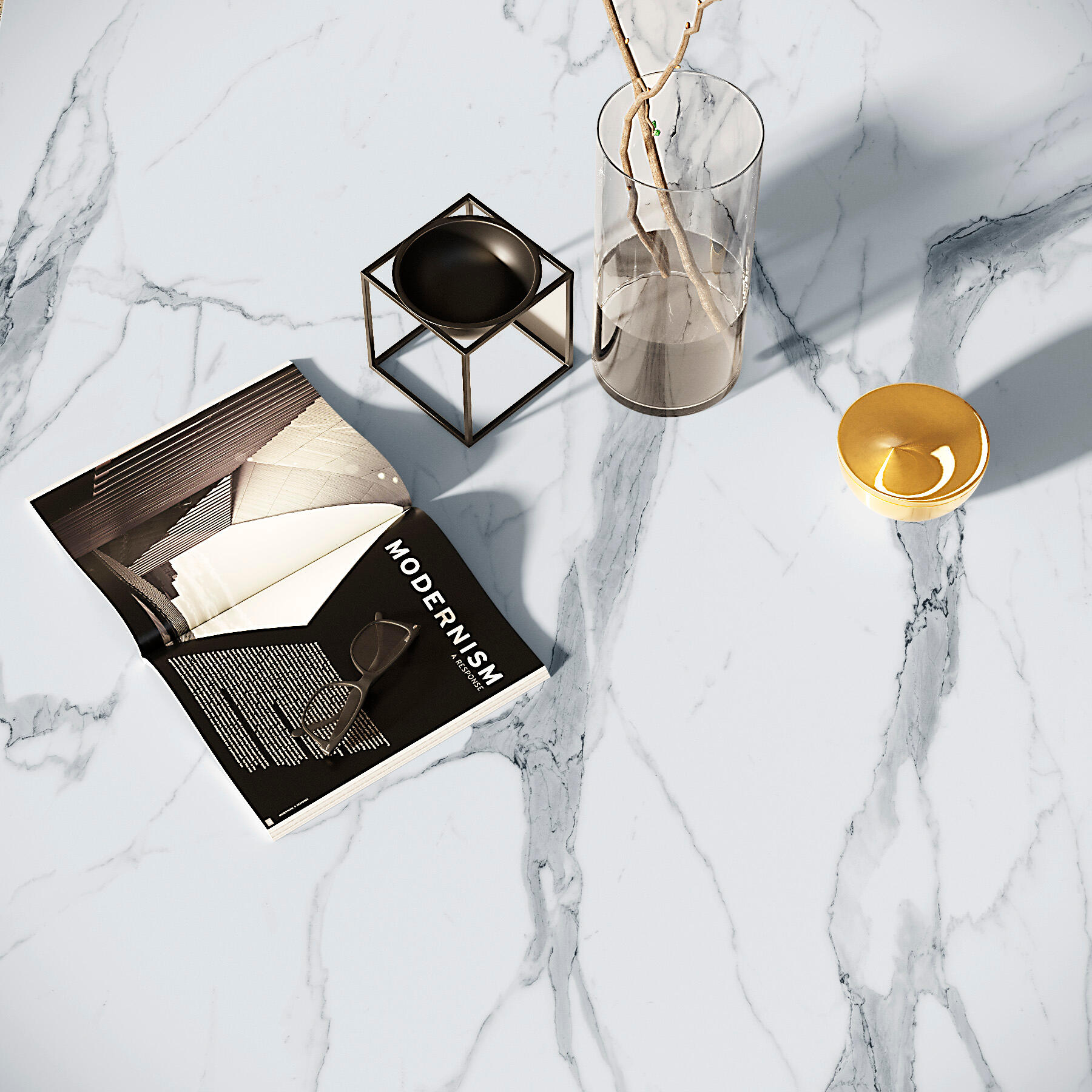 Piano cucina in truciolare rivestito in laminato hpl marmo bianco Marmo Bianco L 304 x P 63 cm, spessore 3.8 cm - 4