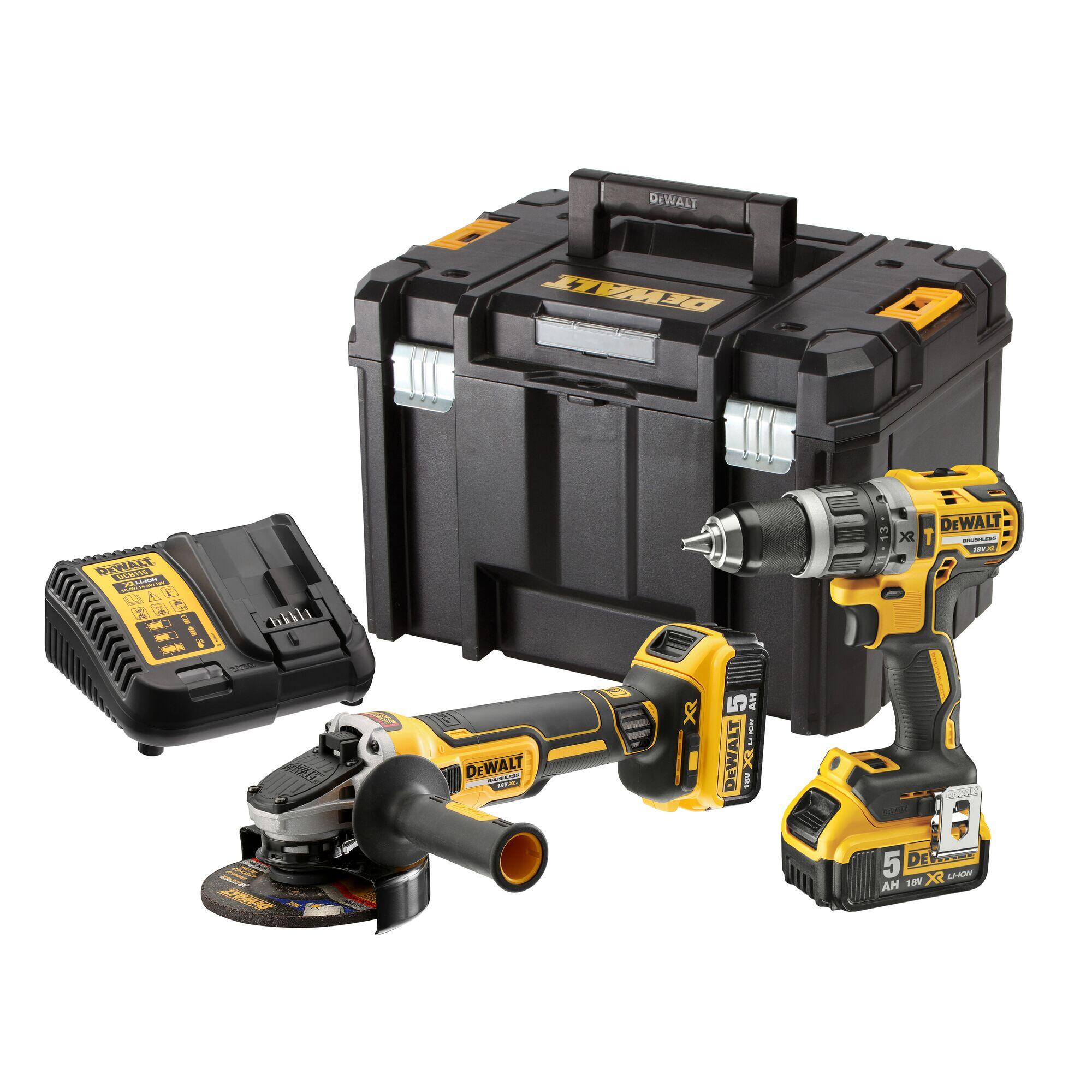 Kit 18v dewalt: taladro sin cable 18v + amoladora+2 baterias 5 ah